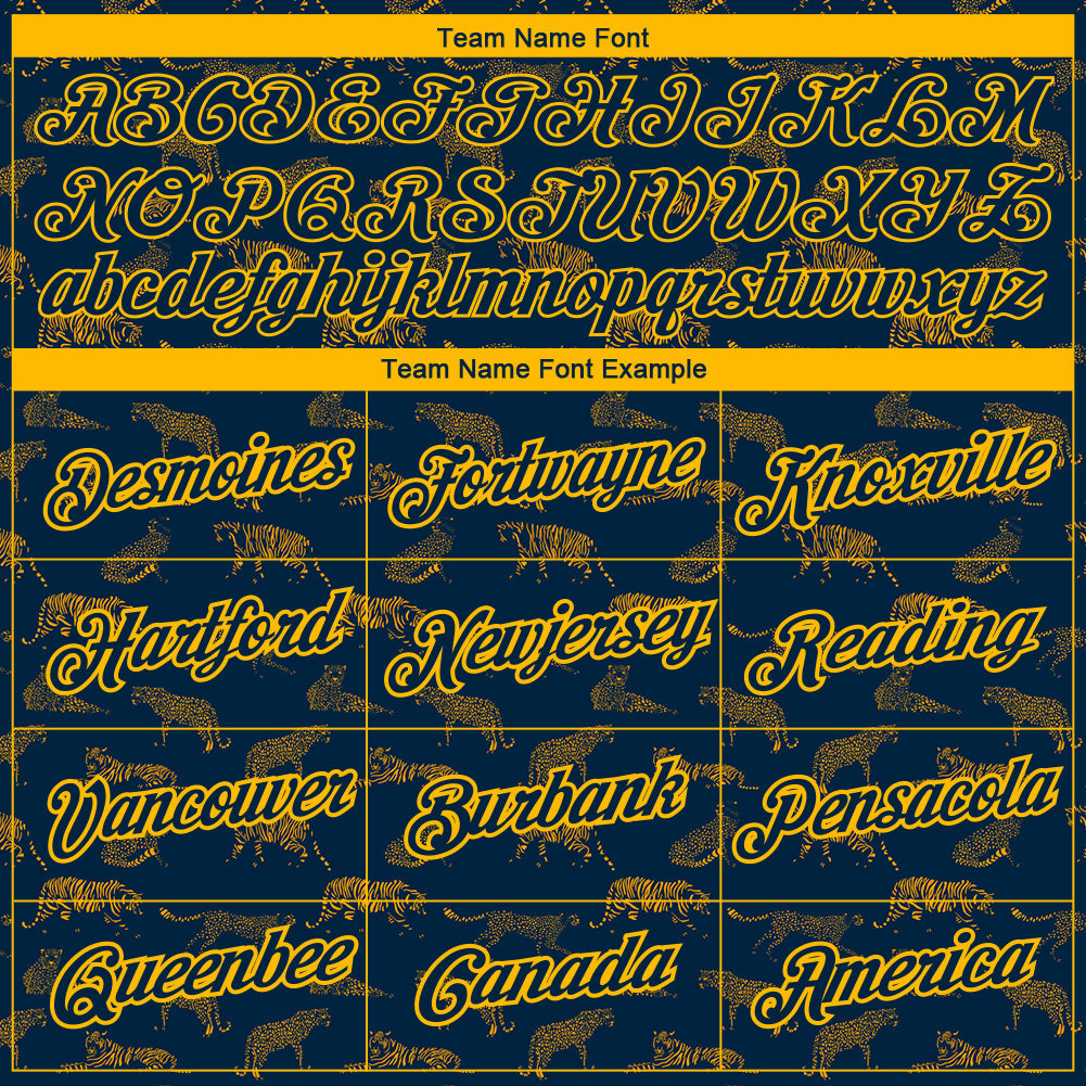 Custom Navy Gold 3D Pattern Design Tiger Performance T-Shirt view 3