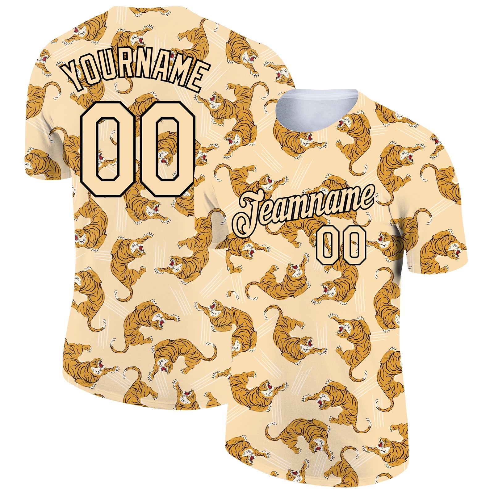 Custom Vegas Gold Black 3D Pattern Design Tiger Performance T-Shirt - Main View