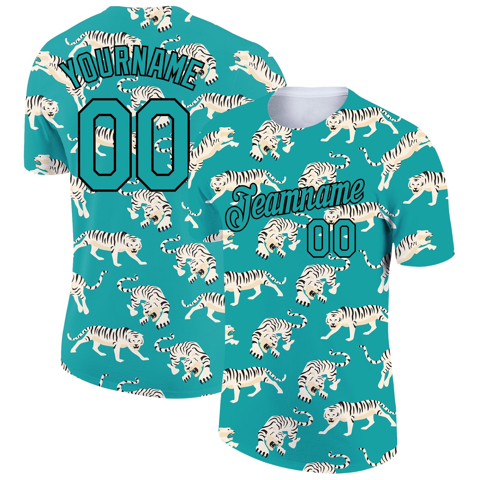 Custom Aqua Black 3D Pattern Design Tiger Performance T-Shirt - Main View