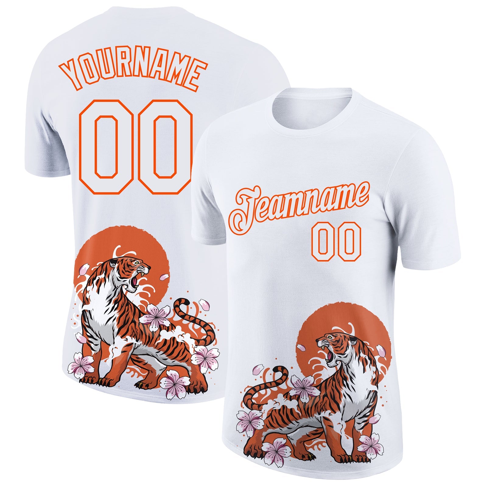 Custom White Orange 3D Pattern Design Tiger Performance T-Shirt - Main View