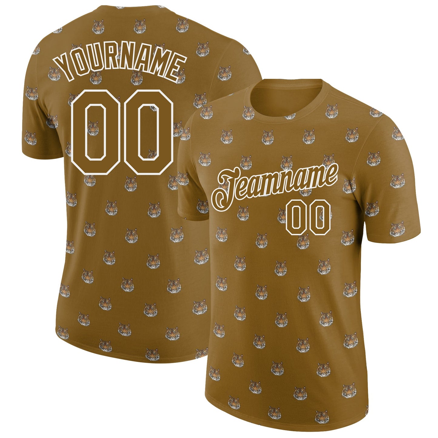 Custom Old Gold White 3D Pattern Design Tiger Performance T-Shirt - Main View