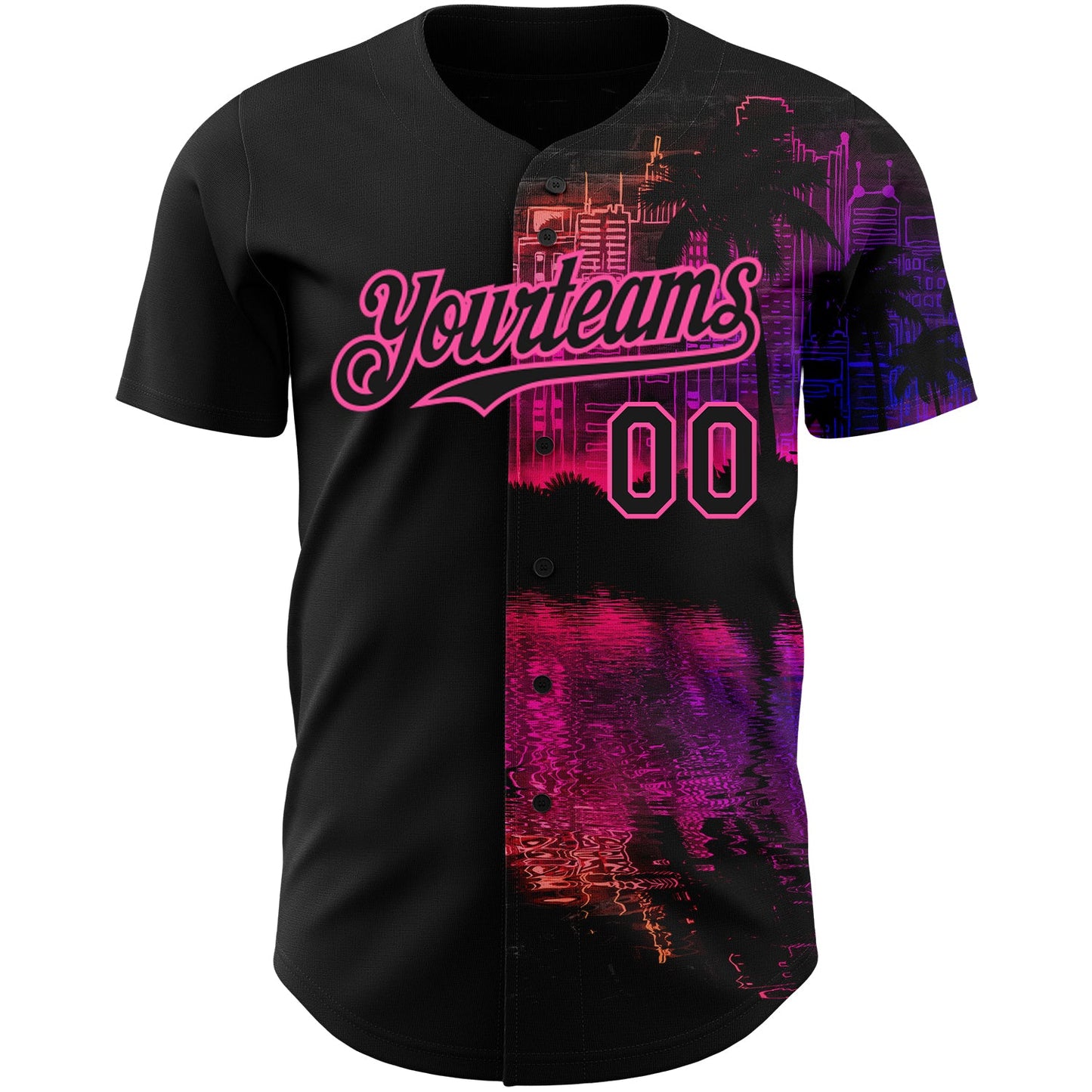 Custom Black Pink 3D Pattern Design Hawaii Palm Trees Authentic Baseball Jersey view 2