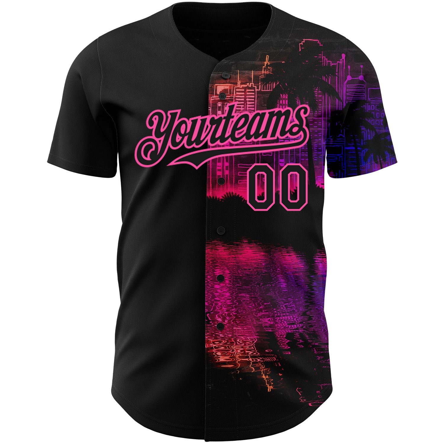Custom Black Pink 3D Pattern Design Hawaii Palm Trees Authentic Baseball Jersey view 2