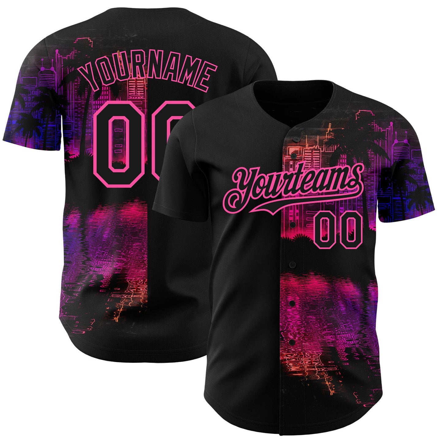 Custom Black Pink 3D Pattern Design Hawaii Palm Trees Authentic Baseball Jersey - Main View