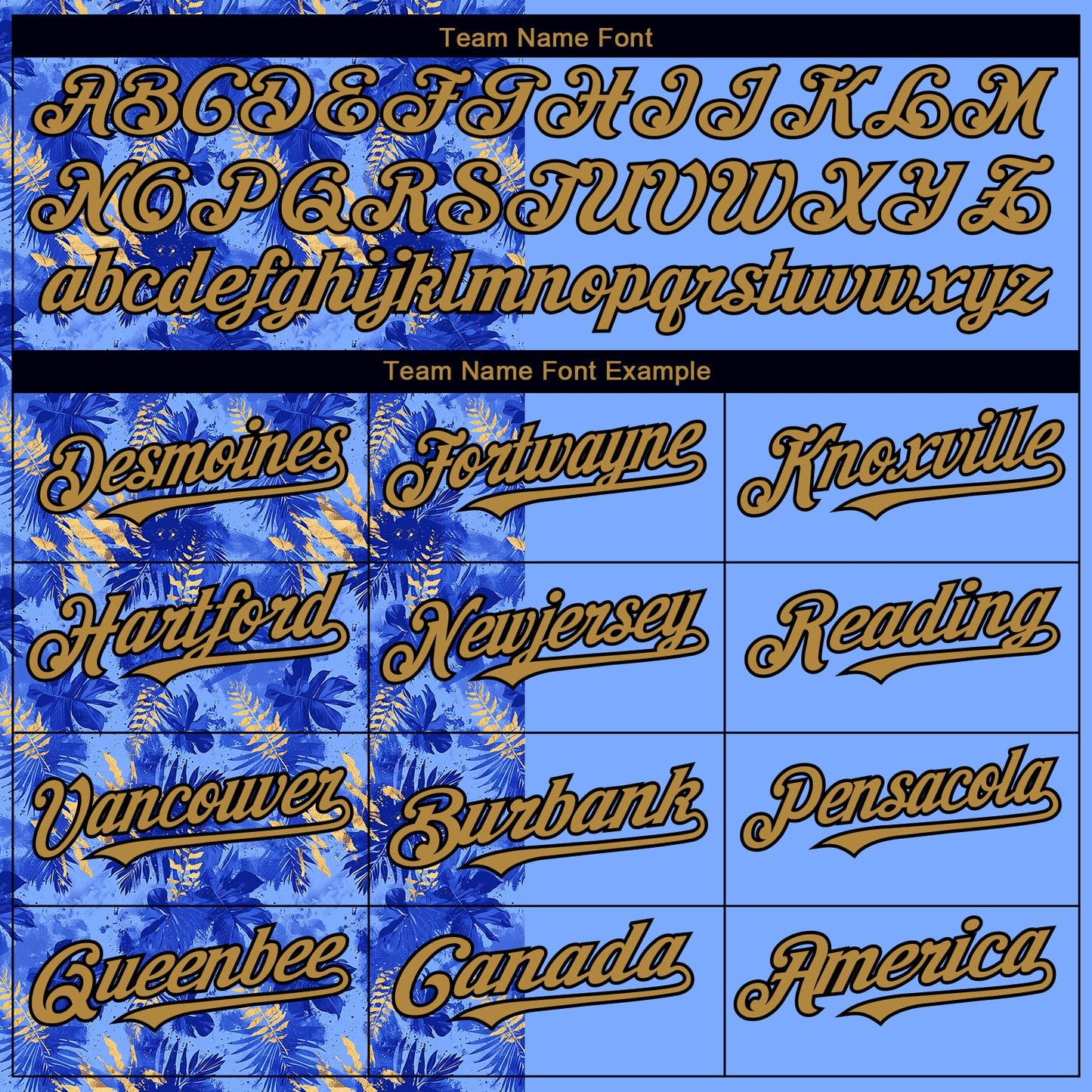 Custom Light Blue Old Gold-Black 3D Pattern Design Tropical Hawaii Palm Leaves Authentic Baseball Jersey view 4