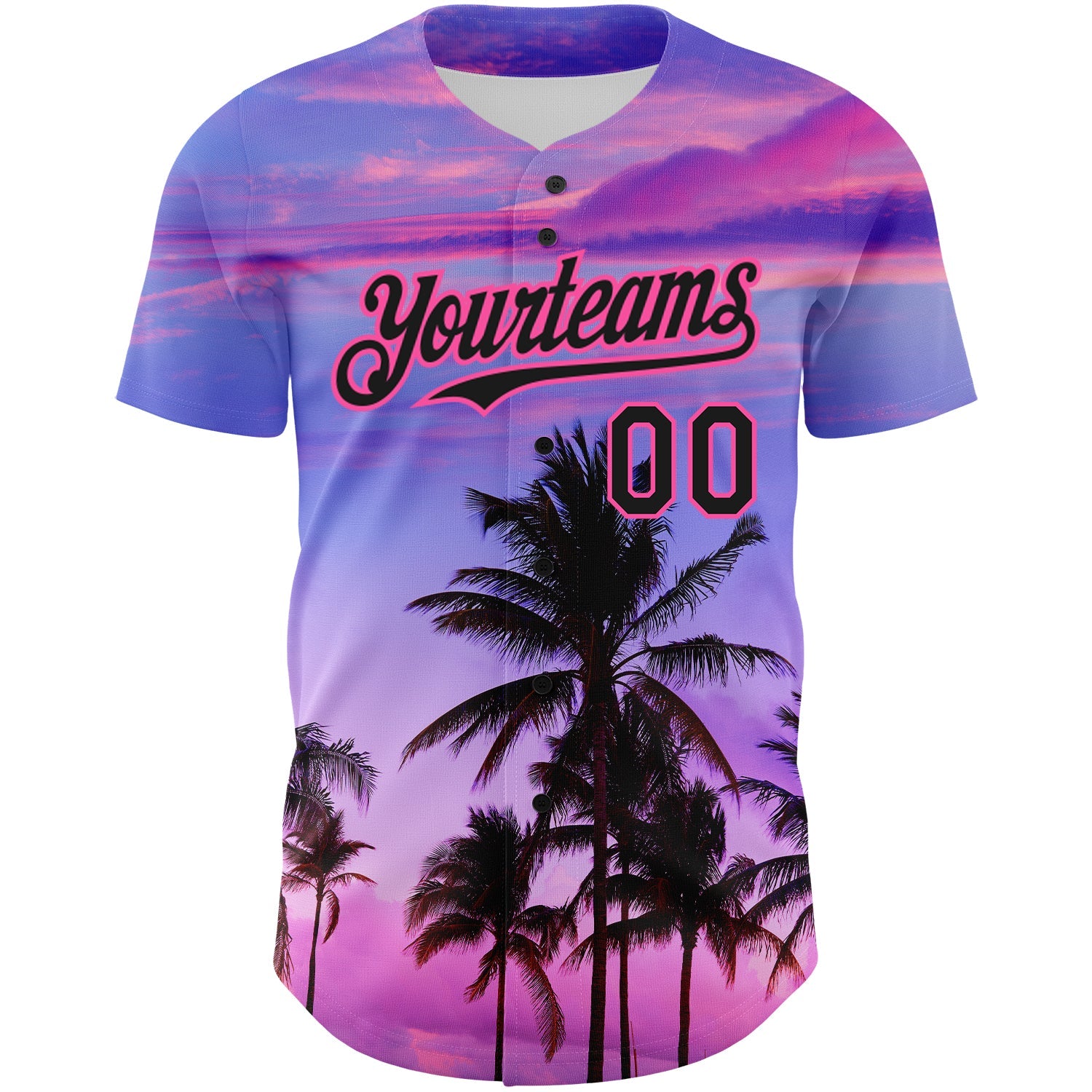 Custom Purple Black-Pink 3D Pattern Design Hawaii Palm Trees Authentic Baseball Jersey view 2