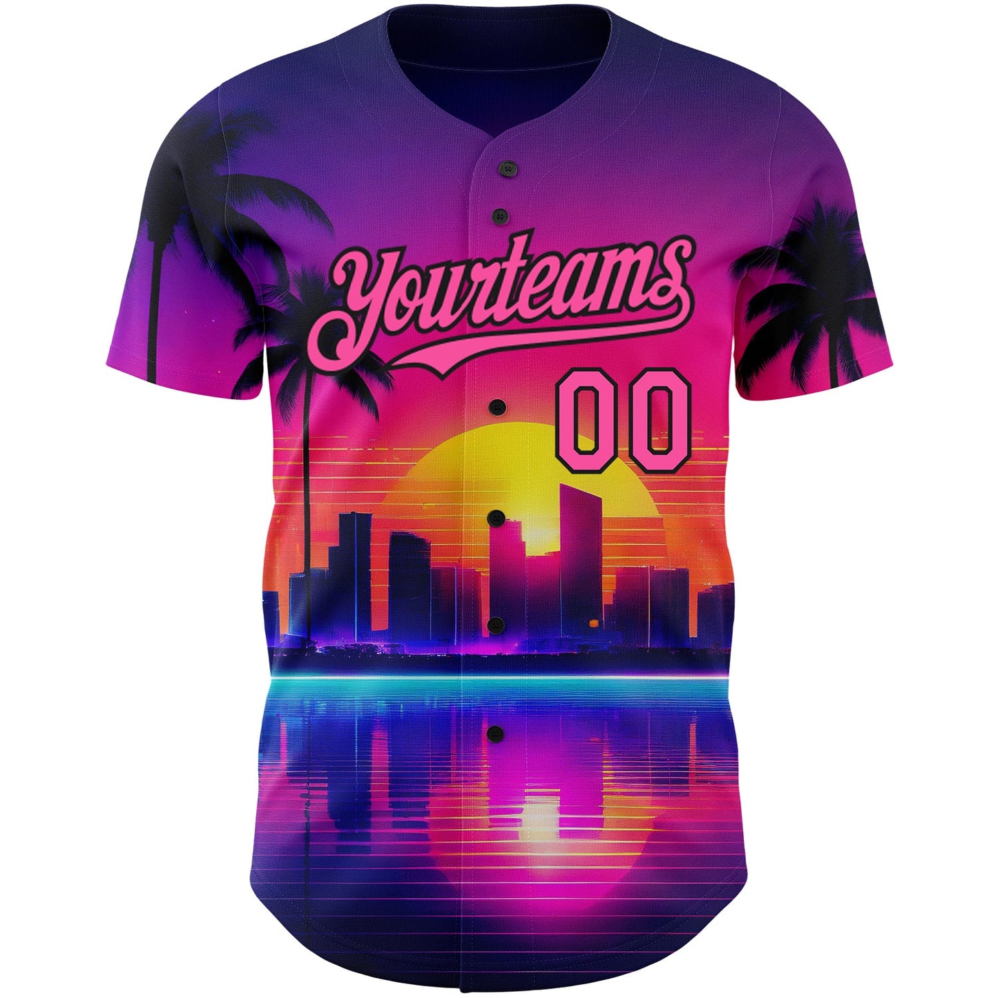 Custom Purple Pink-Black 3D Miami Palm Trees City Edition Authentic Baseball Jersey view 2