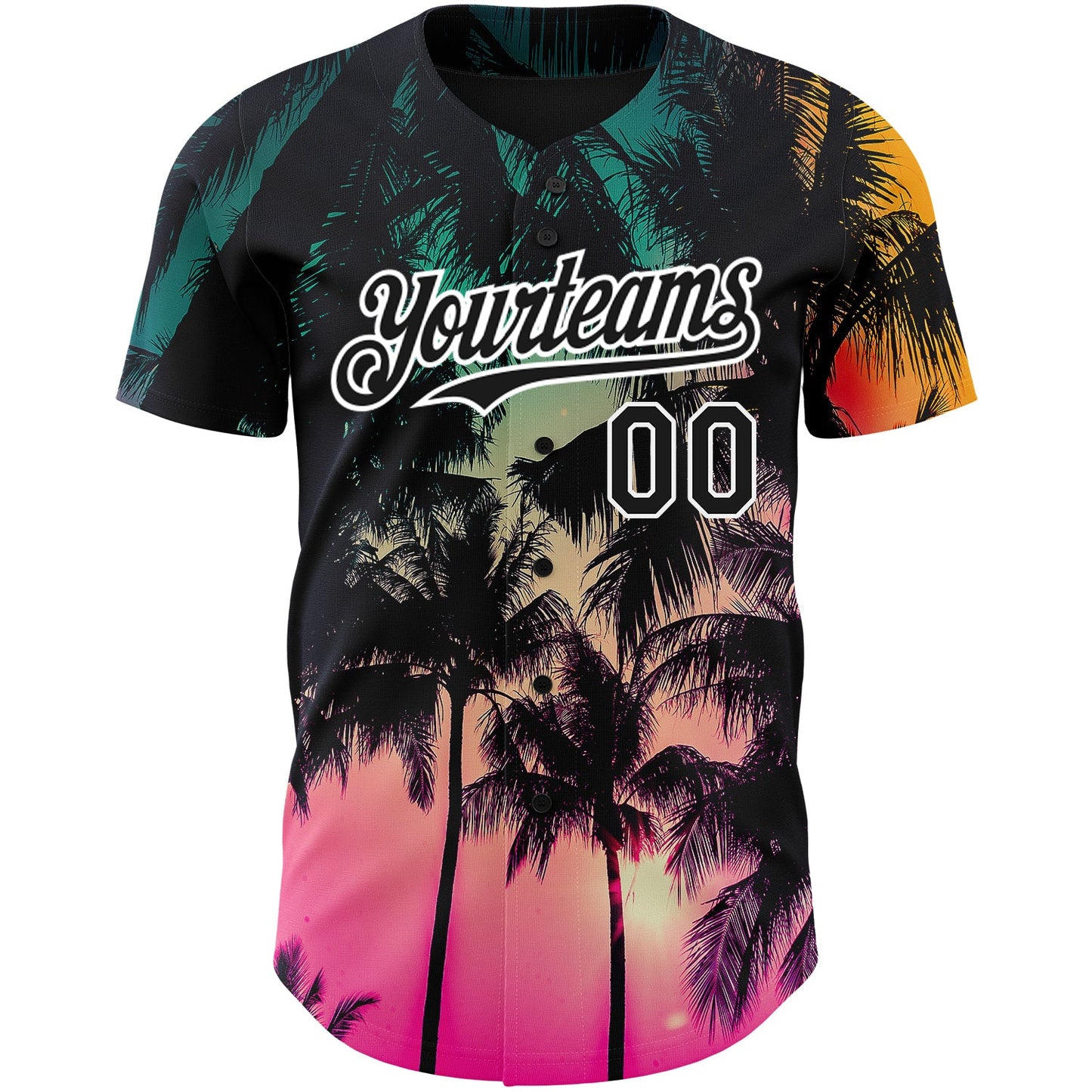 Custom Pink Black-White 3D Pattern Design Hawaii Palm Trees Authentic Baseball Jersey view 2