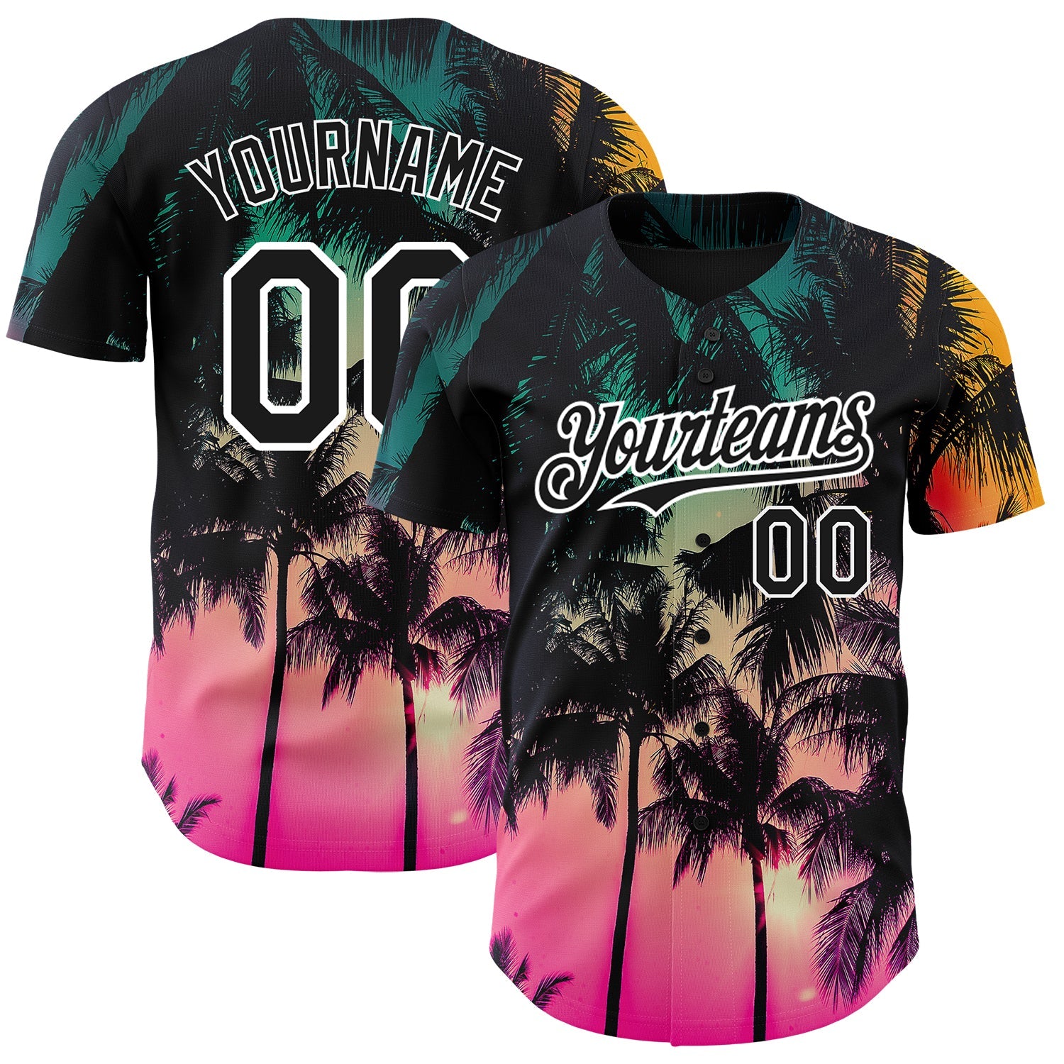 Custom Pink Black-White 3D Pattern Design Hawaii Palm Trees Authentic Baseball Jersey - Main View