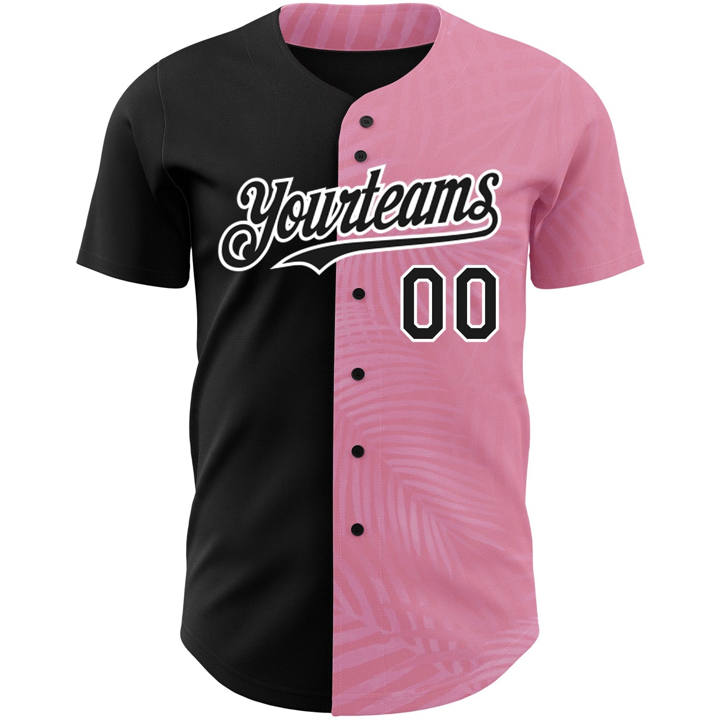 Custom Medium Pink Black-White 3D Pattern Design Tropical Hawaii Palm Leaves Authentic Baseball Jersey view 2