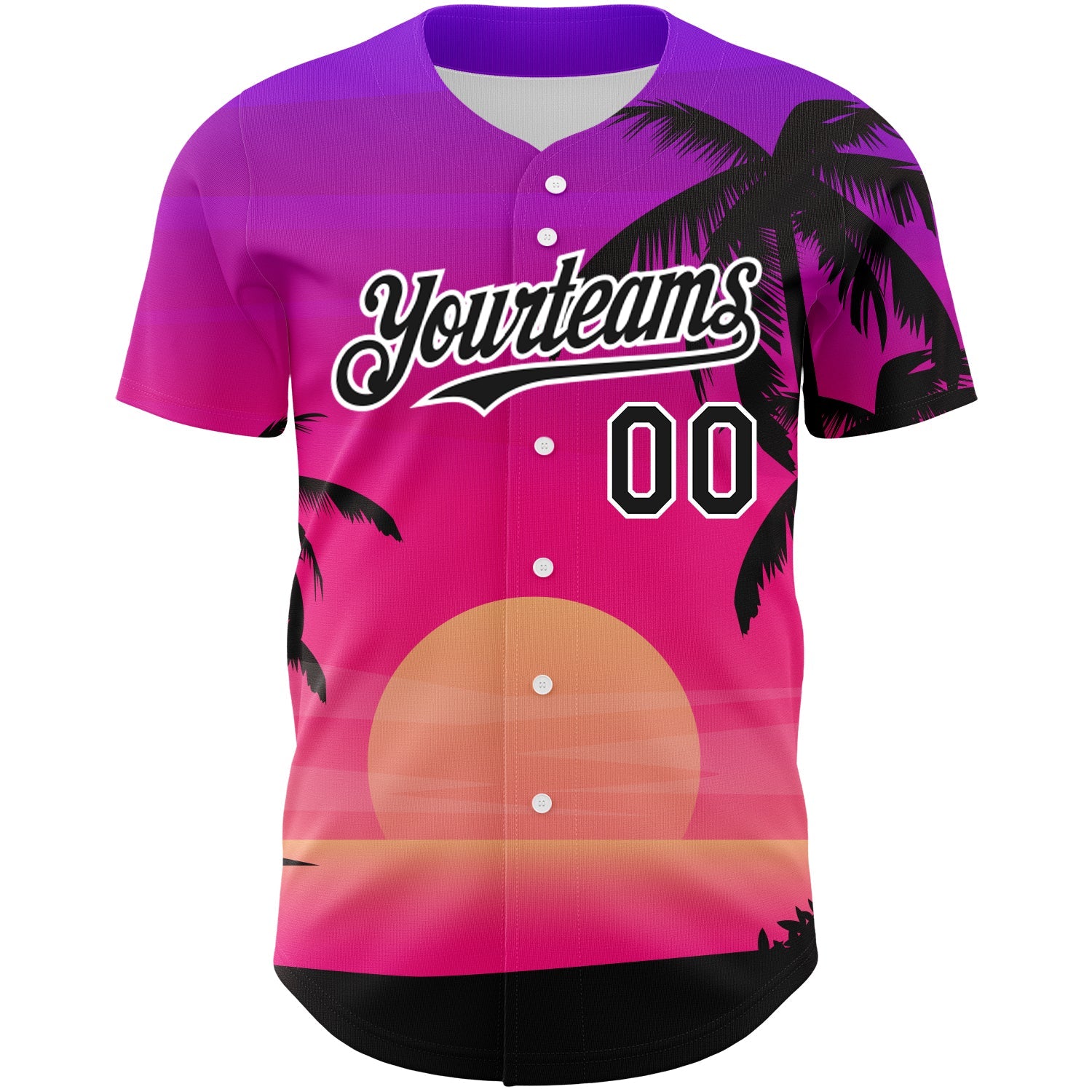 Custom Purple Black-White 3D Pattern Design Beach Hawaii Palm Trees Authentic Baseball Jersey view 2