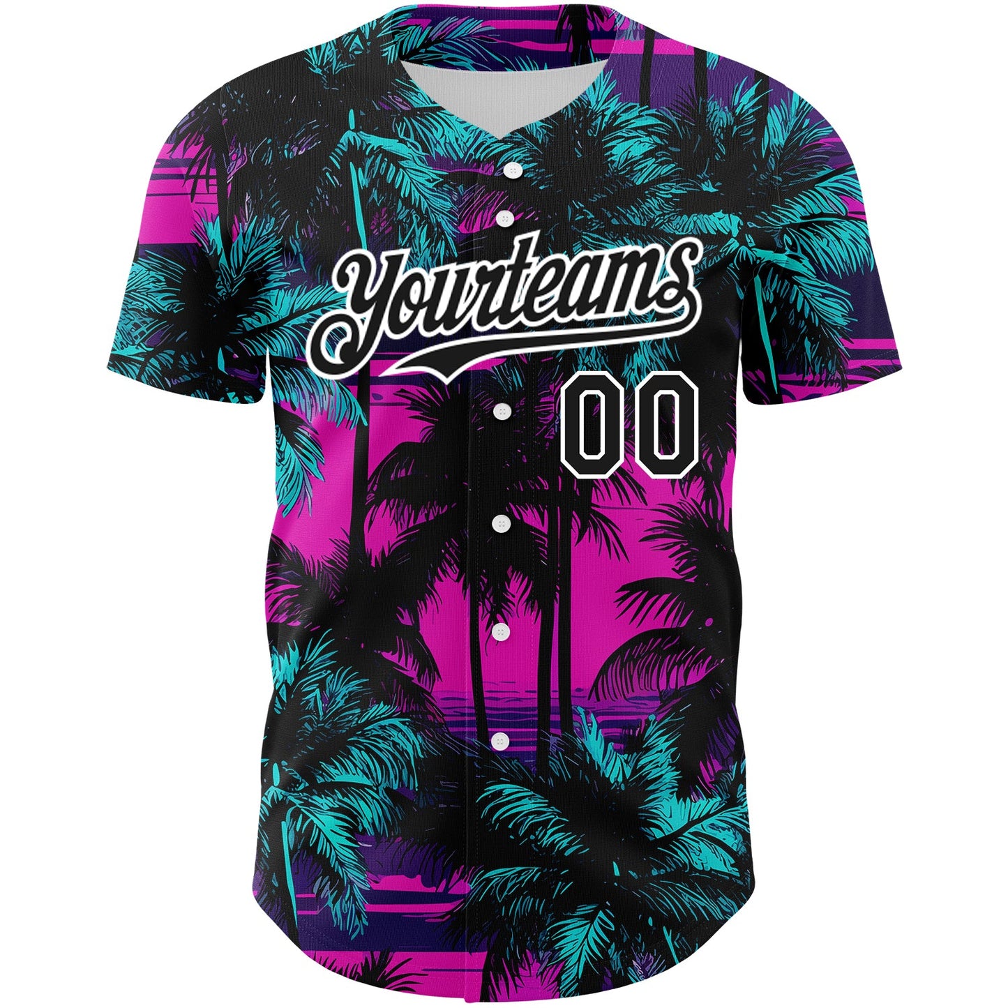 Custom Pink Black-White 3D Pattern Design Beach Hawaii Palm Trees Authentic Baseball Jersey view 2