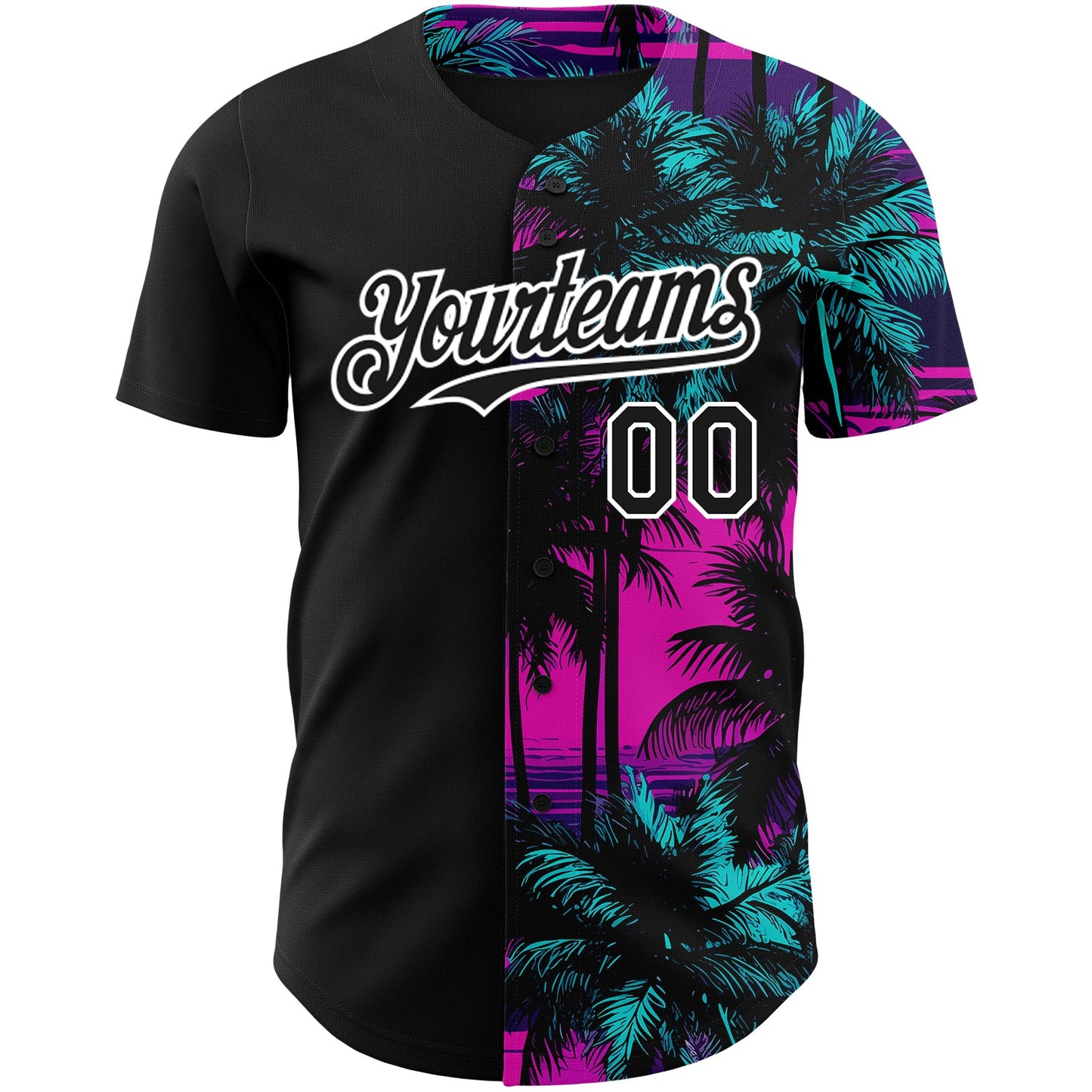 Custom Pink Black-White 3D Pattern Design Beach Hawaii Palm Trees Authentic Baseball Jersey view 2