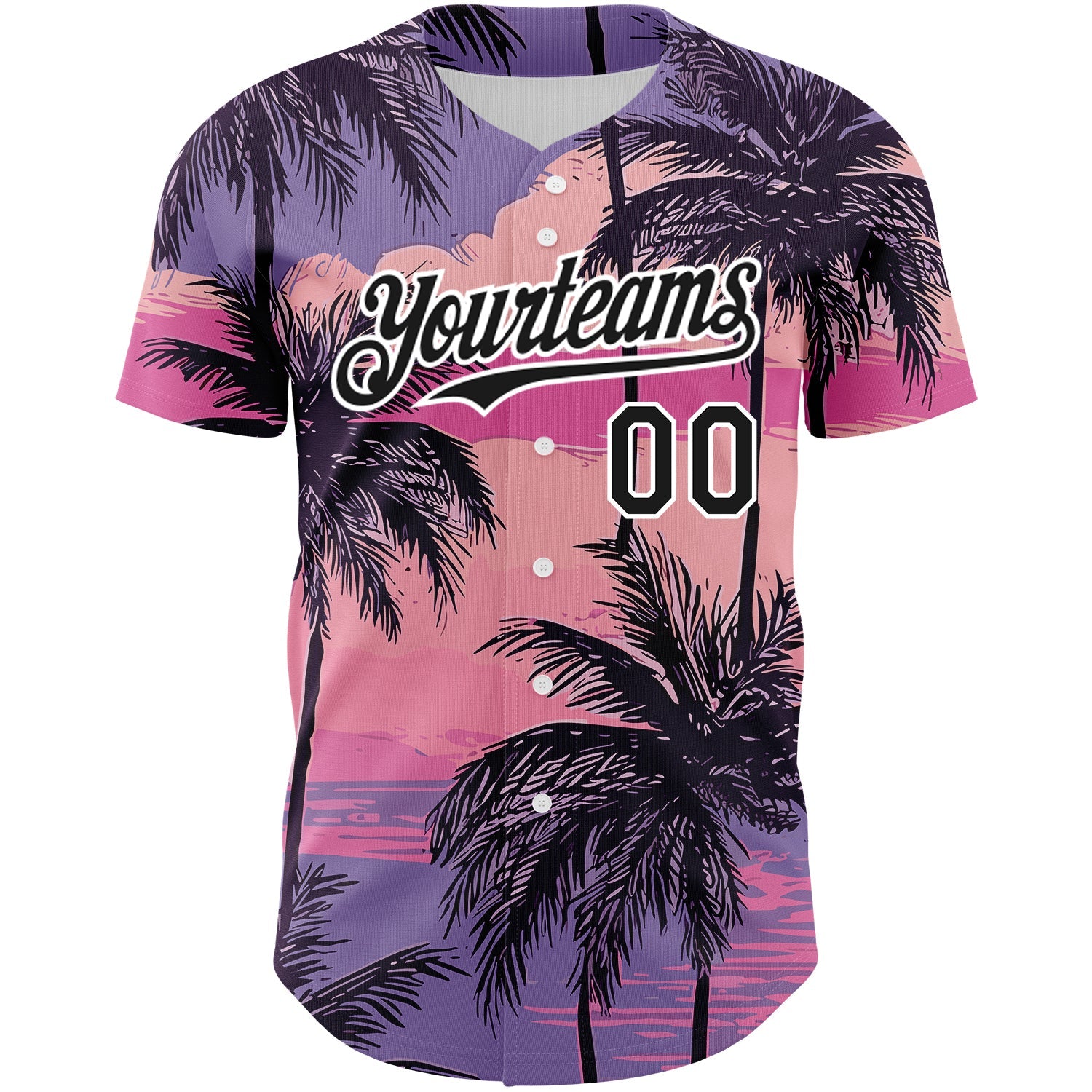 Custom Purple Black-White 3D Pattern Design Beach Hawaii Palm Trees Authentic Baseball Jersey view 2
