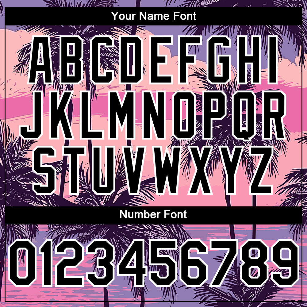 Custom Purple Black-White 3D Pattern Design Beach Hawaii Palm Trees Authentic Baseball Jersey view 5