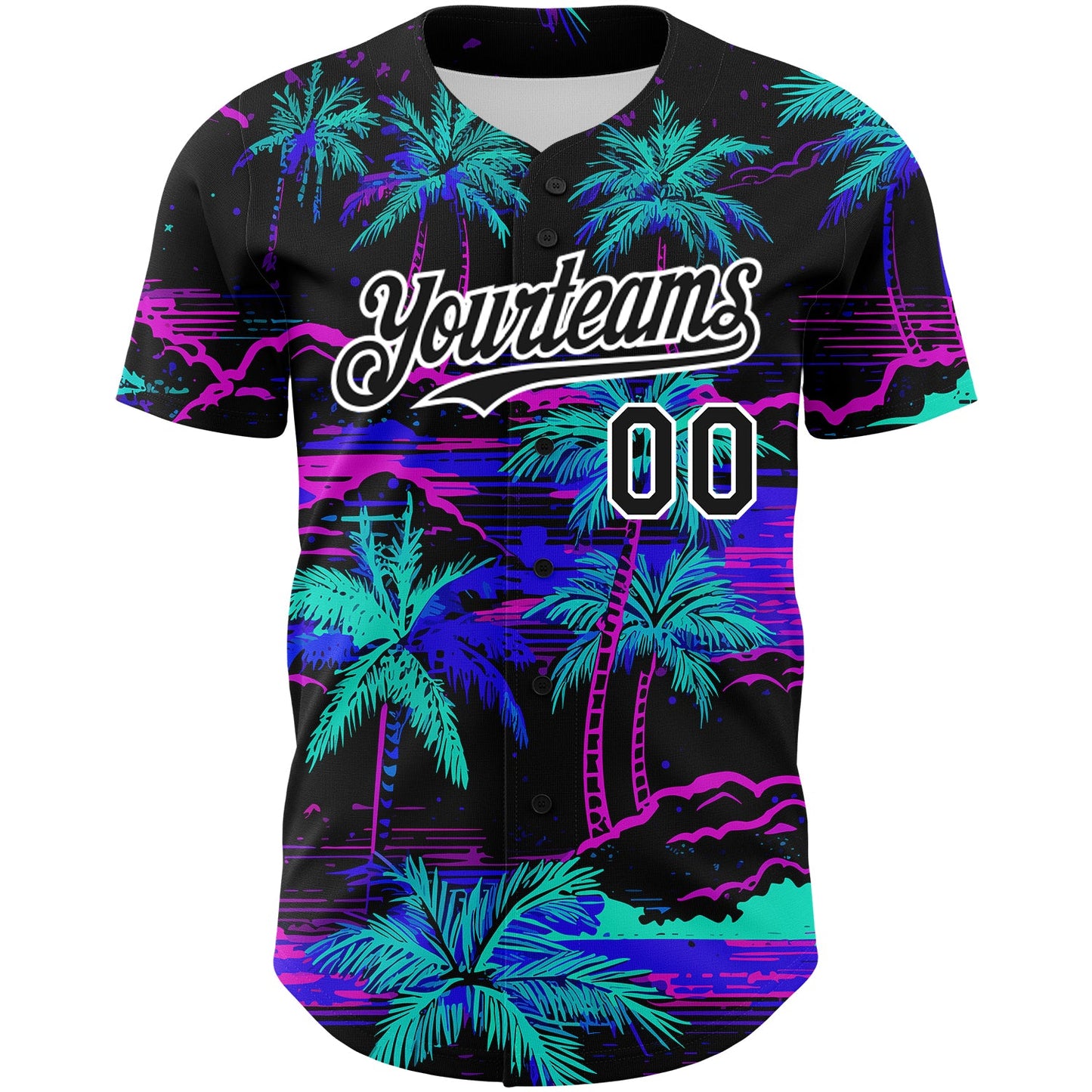 Custom Black White 3D Pattern Design Beach Hawaii Palm Trees Authentic Baseball Jersey view 2