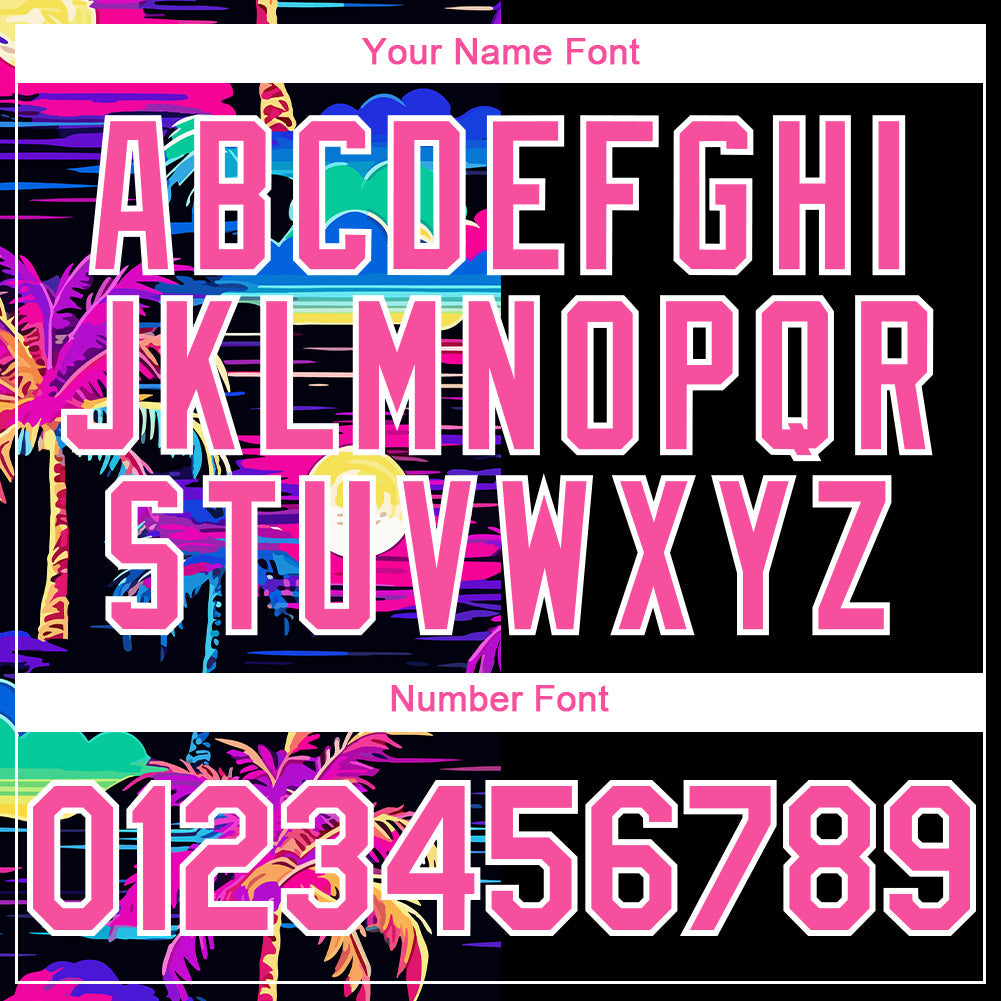 Custom Black Pink-White 3D Pattern Design Beach Hawaii Palm Trees Authentic Baseball Jersey view 5