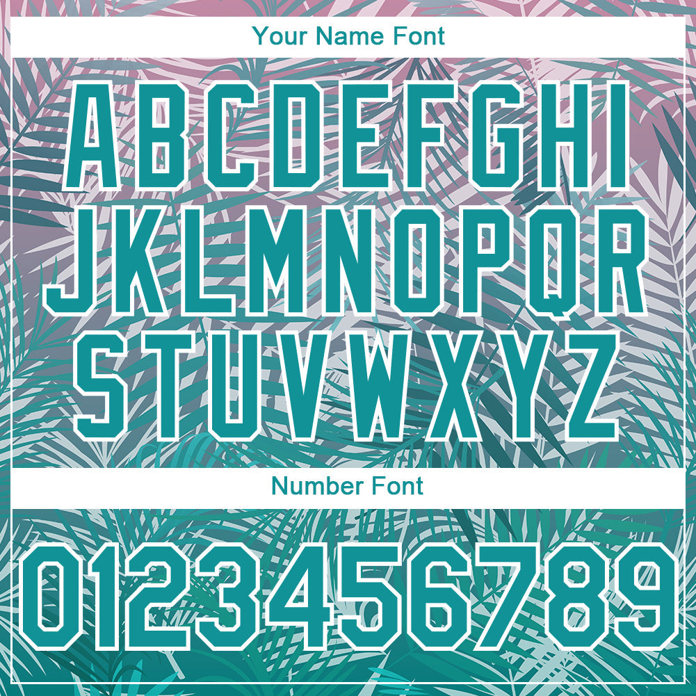 Custom Teal White 3D Pattern Design Tropical Hawaii Palm Leaves Authentic Baseball Jersey view 5
