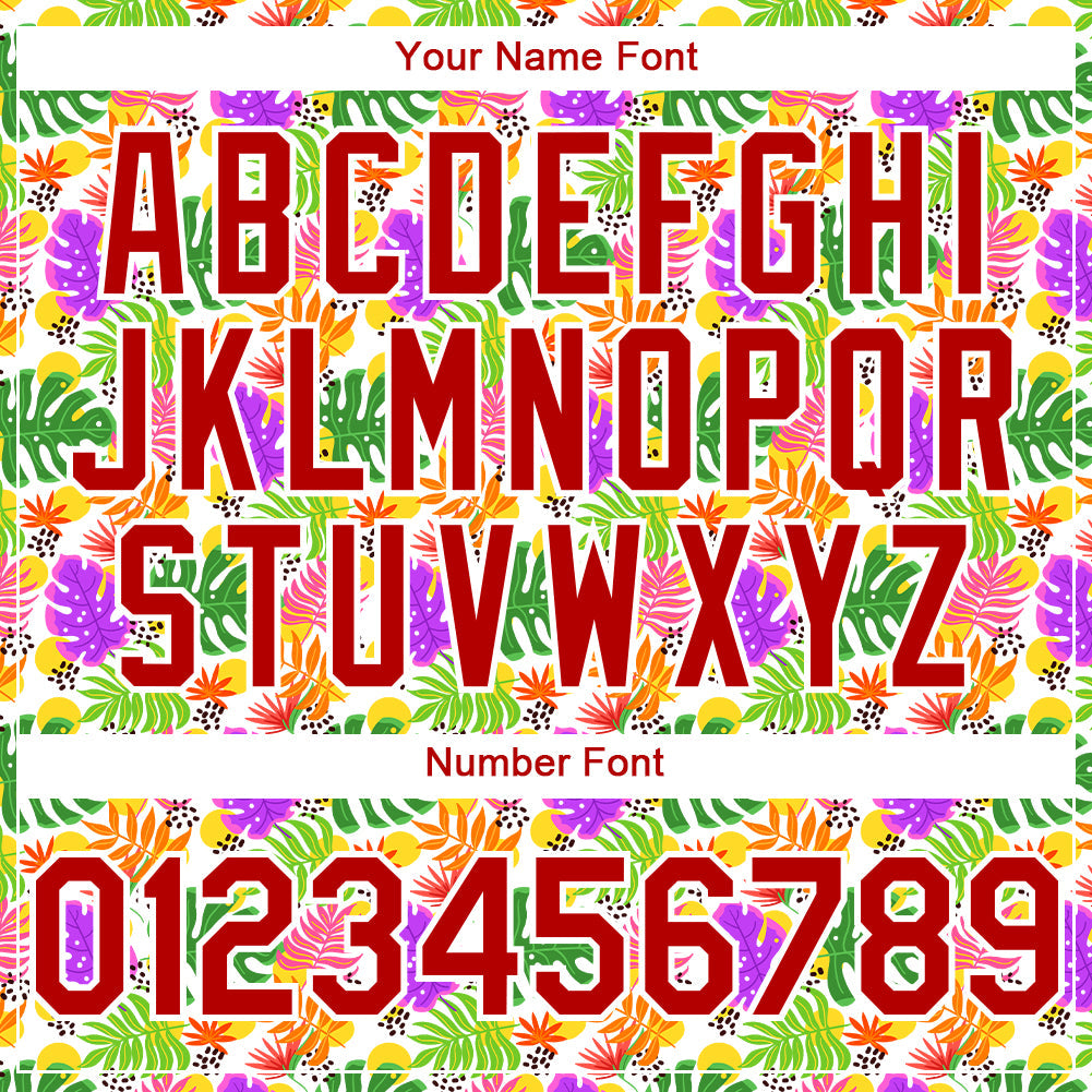 Custom White Red 3D Pattern Design Tropical Hawaii Palm Leaves Authentic Baseball Jersey view 5