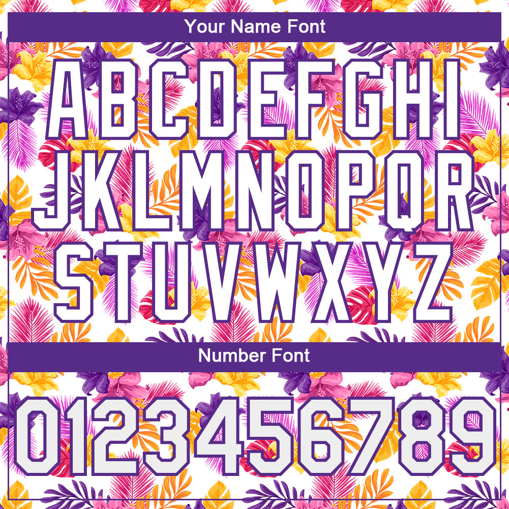 Custom White Purple 3D Pattern Design Tropical Flower And Hawaii Palm Leaves Authentic Baseball Jersey view 5