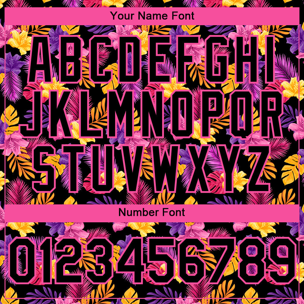 Custom Black Pink 3D Pattern Design Tropical Flower And Hawaii Palm Leaves Authentic Baseball Jersey view 5