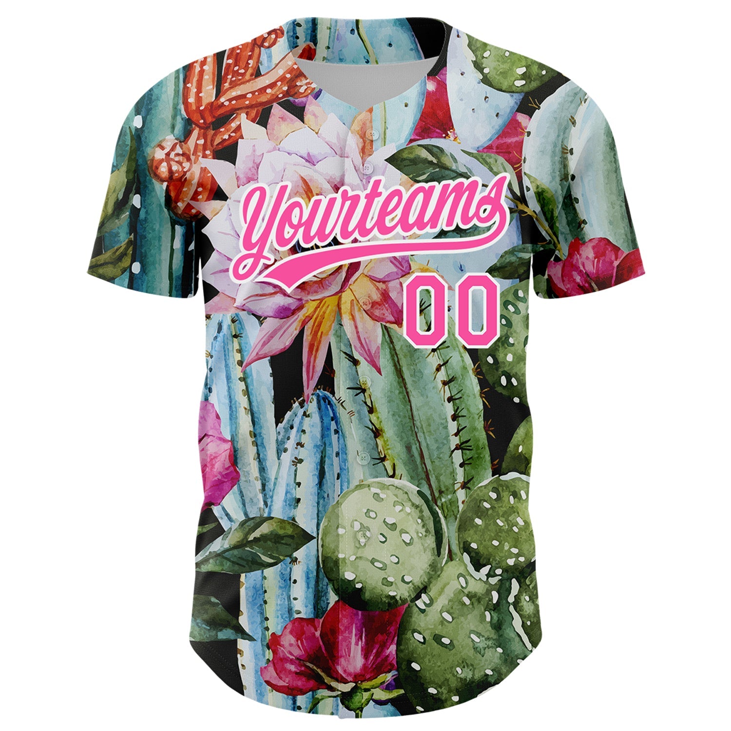 Custom Green Pink-White 3D Pattern Design Cactus Festival Authentic Baseball Jersey view 2