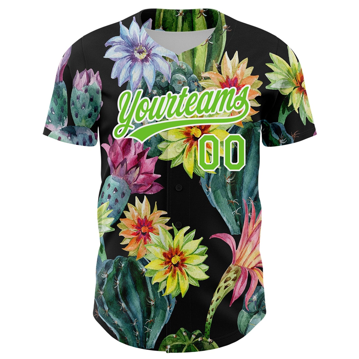Custom Black Aurora Green-White 3D Pattern Design Cactus Festival Authentic Baseball Jersey view 2
