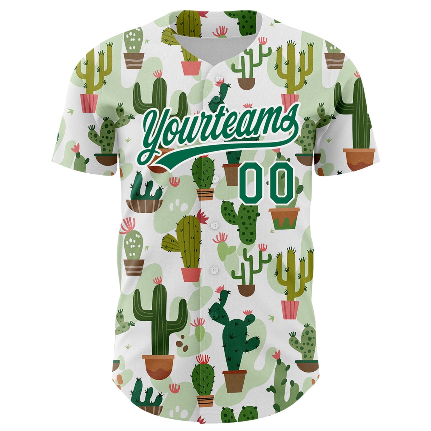 Custom White Kelly Green 3D Pattern Design Cactus Festival Authentic Baseball Jersey view 2