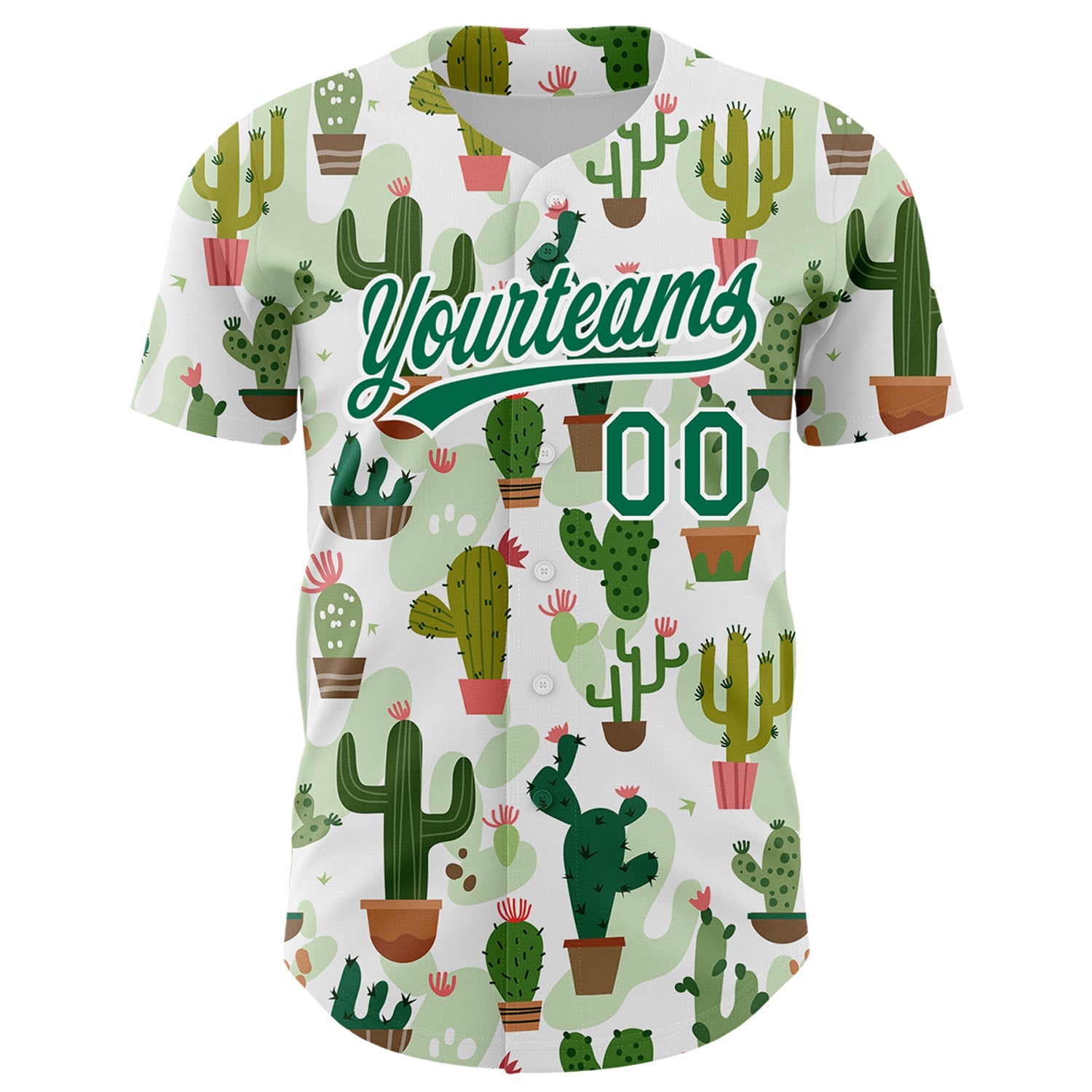 Custom White Kelly Green 3D Pattern Design Cactus Festival Authentic Baseball Jersey view 2