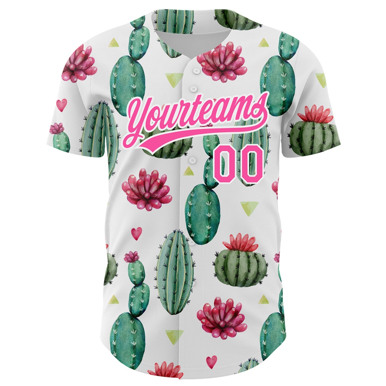 Custom White Pink 3D Pattern Design Cactus Festival Authentic Baseball Jersey view 2