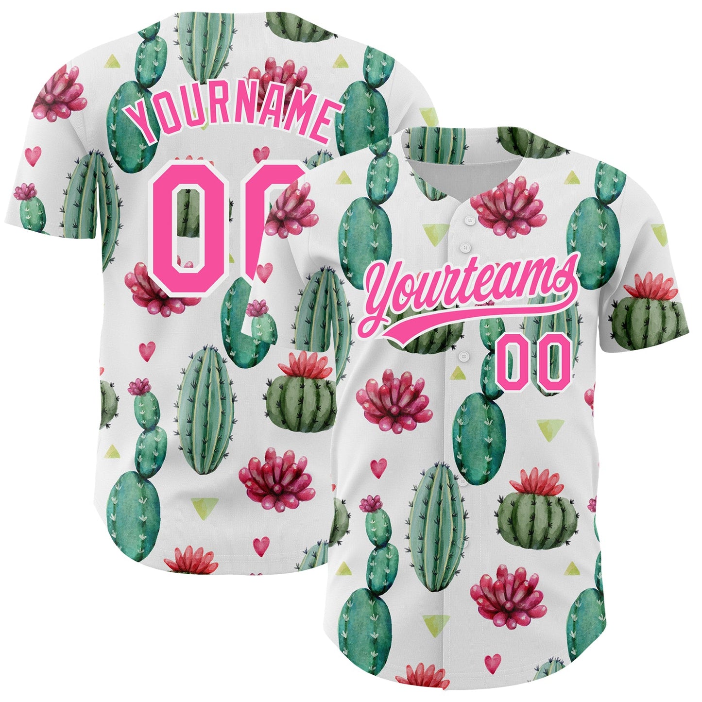 Custom White Pink 3D Pattern Design Cactus Festival Authentic Baseball Jersey - Main View