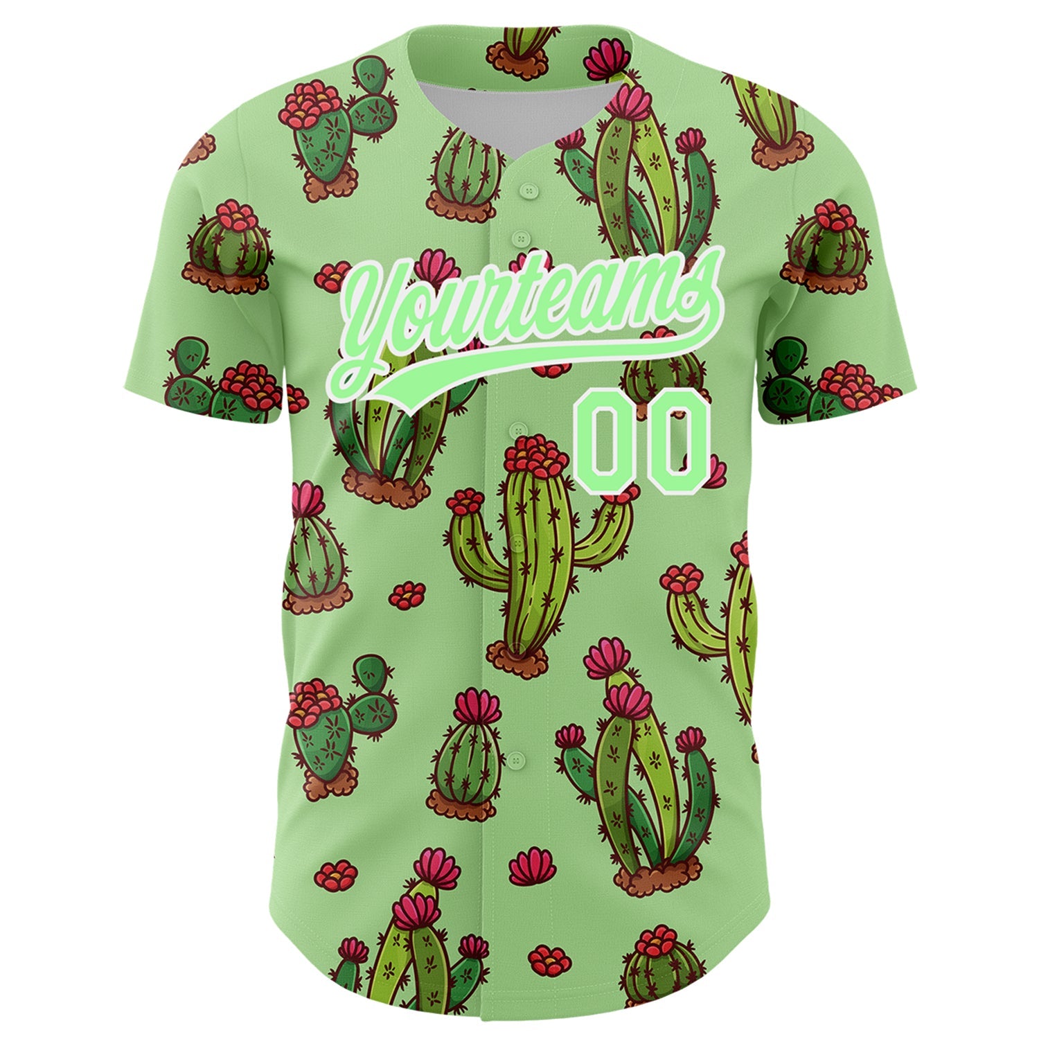 Custom Green Pea Green-White 3D Pattern Design Cactus Festival Authentic Baseball Jersey view 2