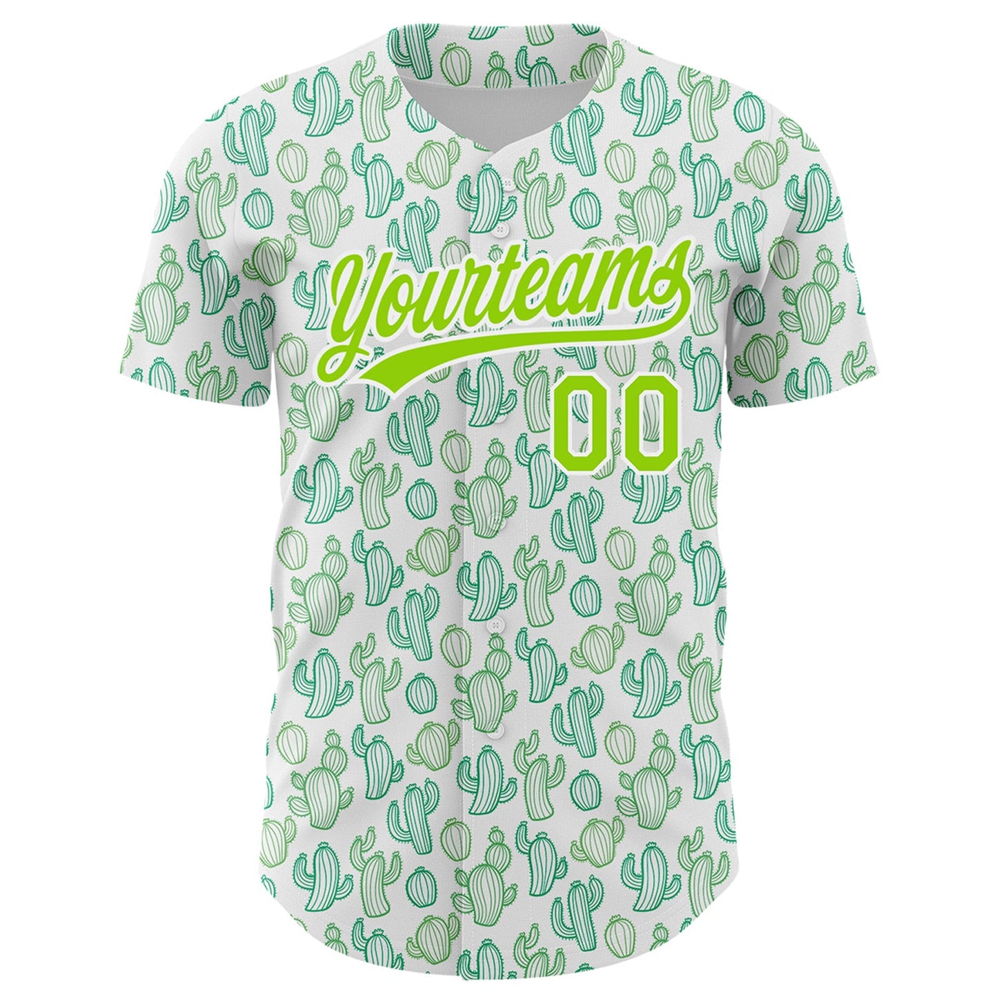 Custom White Neon Green 3D Pattern Design Cactus Festival Authentic Baseball Jersey view 2