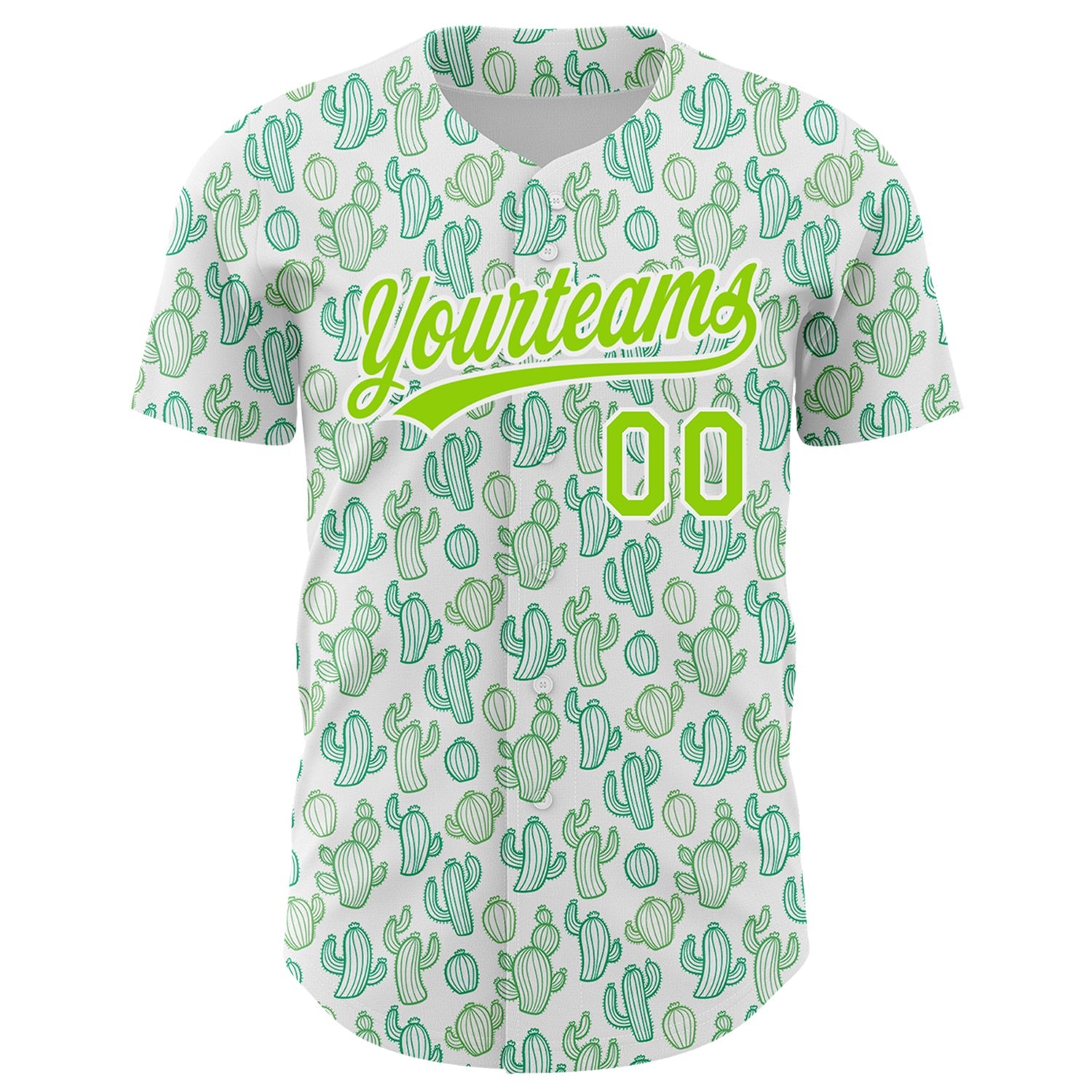 Custom White Neon Green 3D Pattern Design Cactus Festival Authentic Baseball Jersey view 2