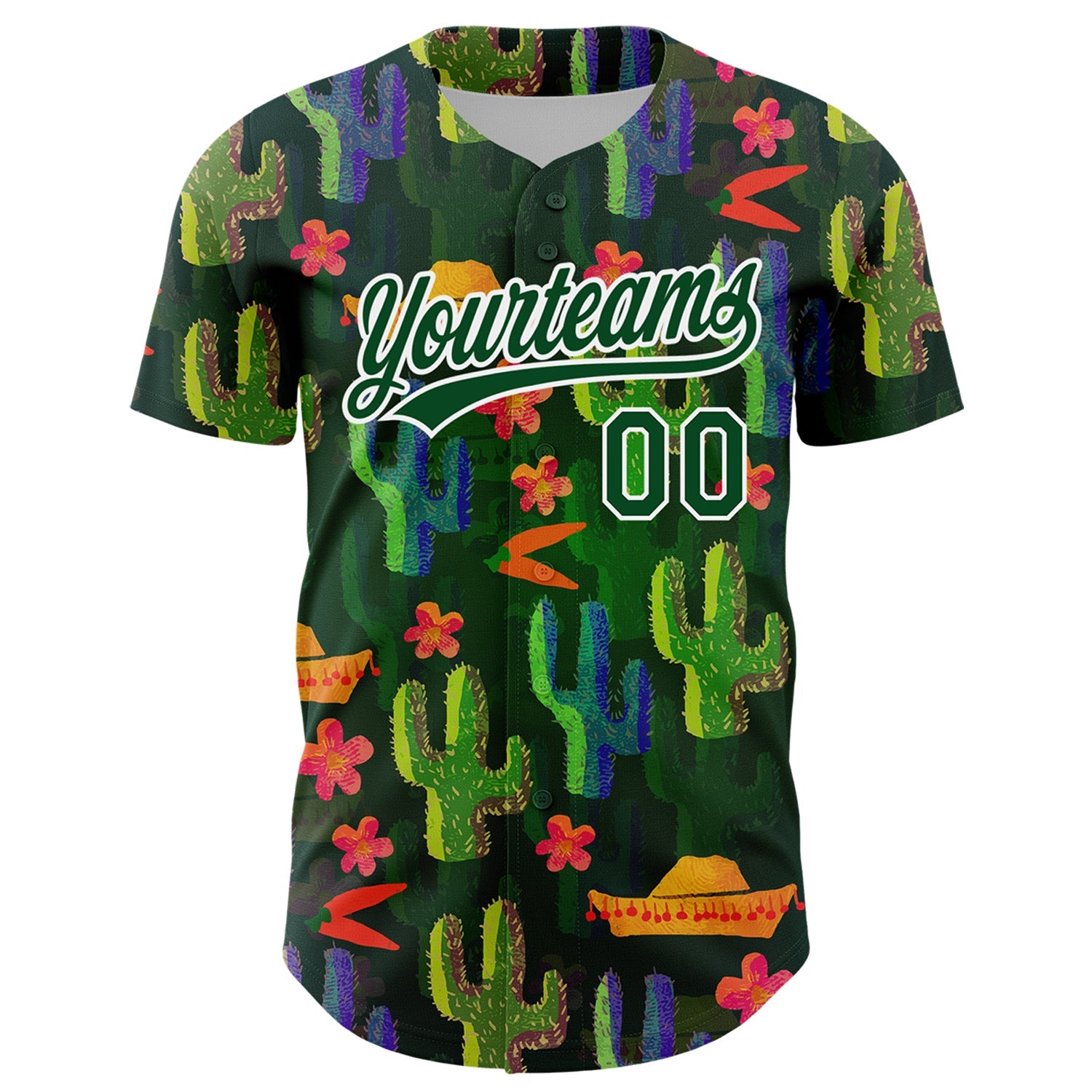 Custom Green White 3D Pattern Design Cactus Festival Authentic Baseball Jersey view 2