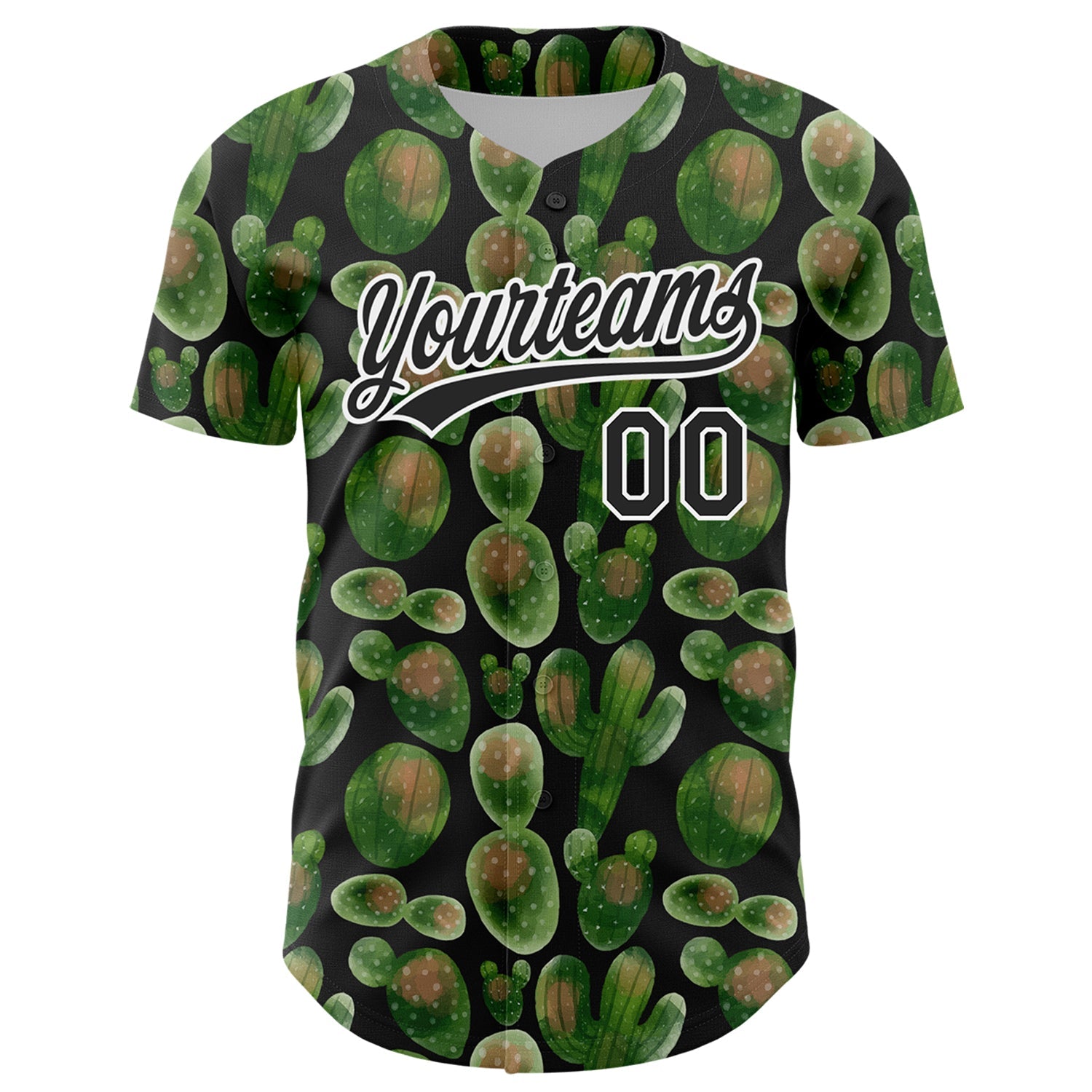Custom Black White 3D Pattern Design Cactus Festival Authentic Baseball Jersey view 2