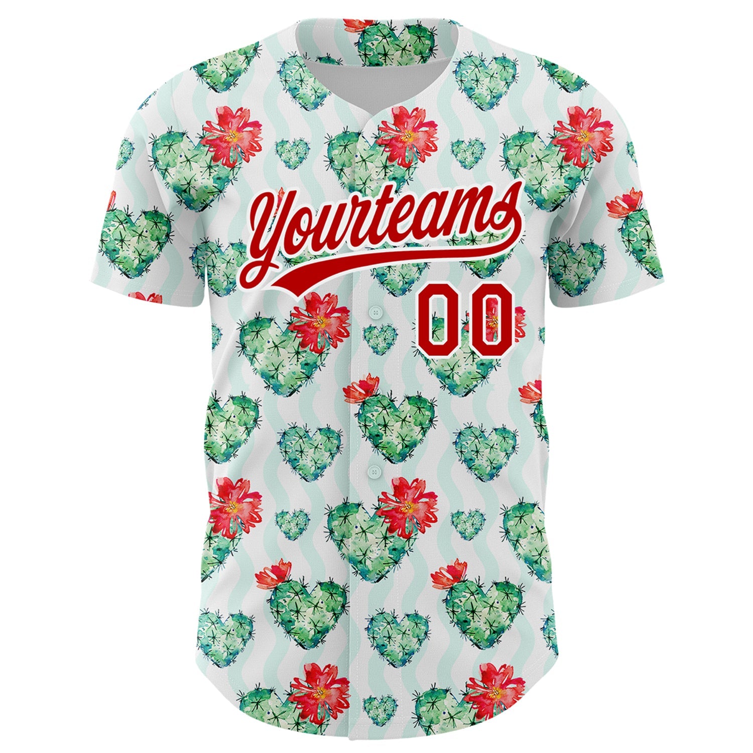 Custom White Red 3D Pattern Design Cactus Festival Authentic Baseball Jersey view 2