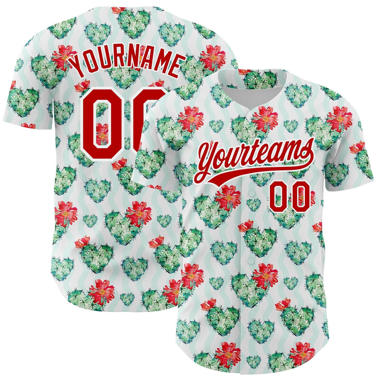 Custom White Red 3D Pattern Design Cactus Festival Authentic Baseball Jersey - Main View