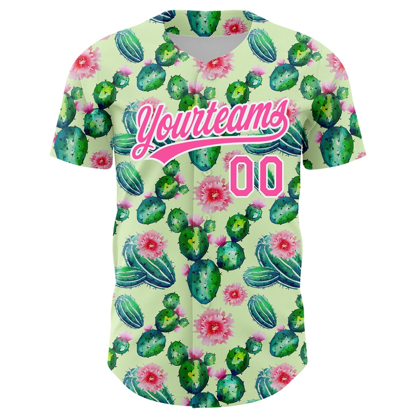 Custom Green Pink-White 3D Pattern Design Cactus Festival Authentic Baseball Jersey view 2