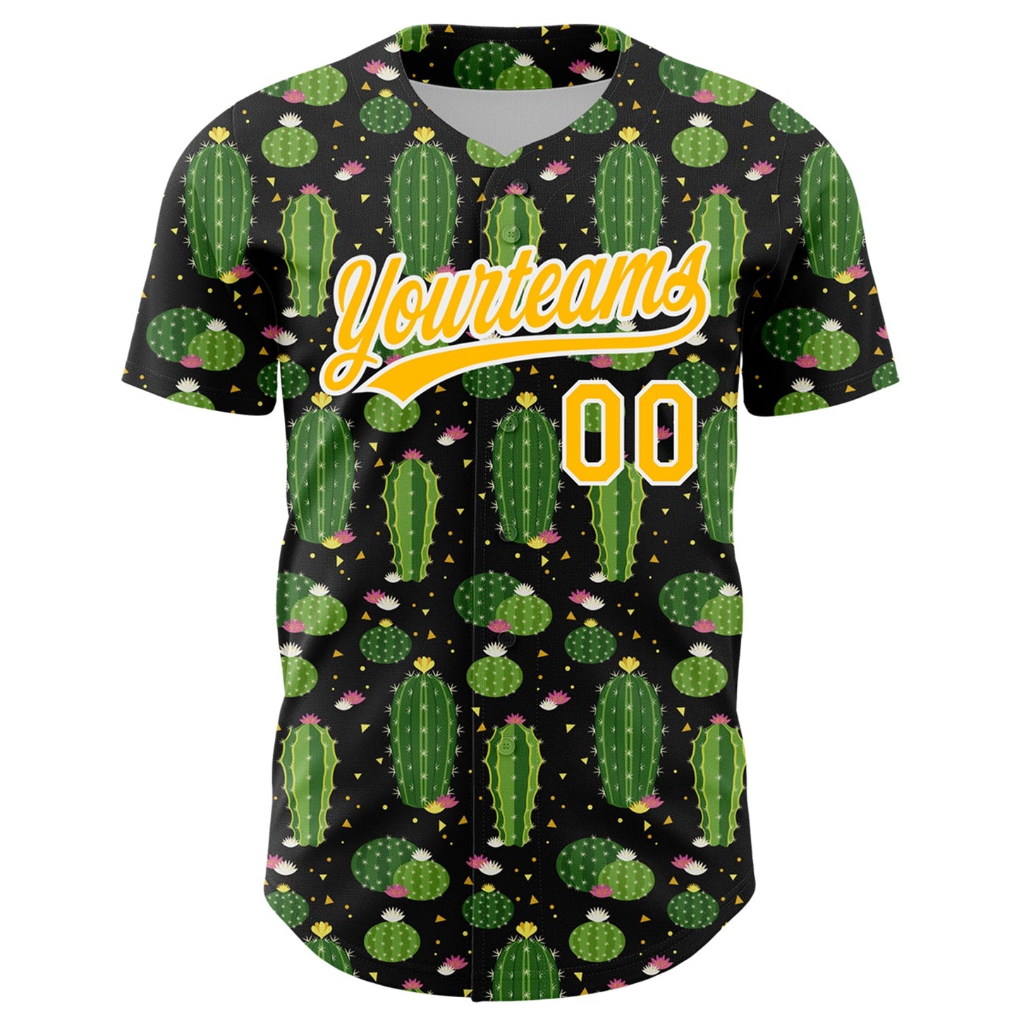 Custom Black Gold-White 3D Pattern Design Cactus Festival Authentic Baseball Jersey view 2