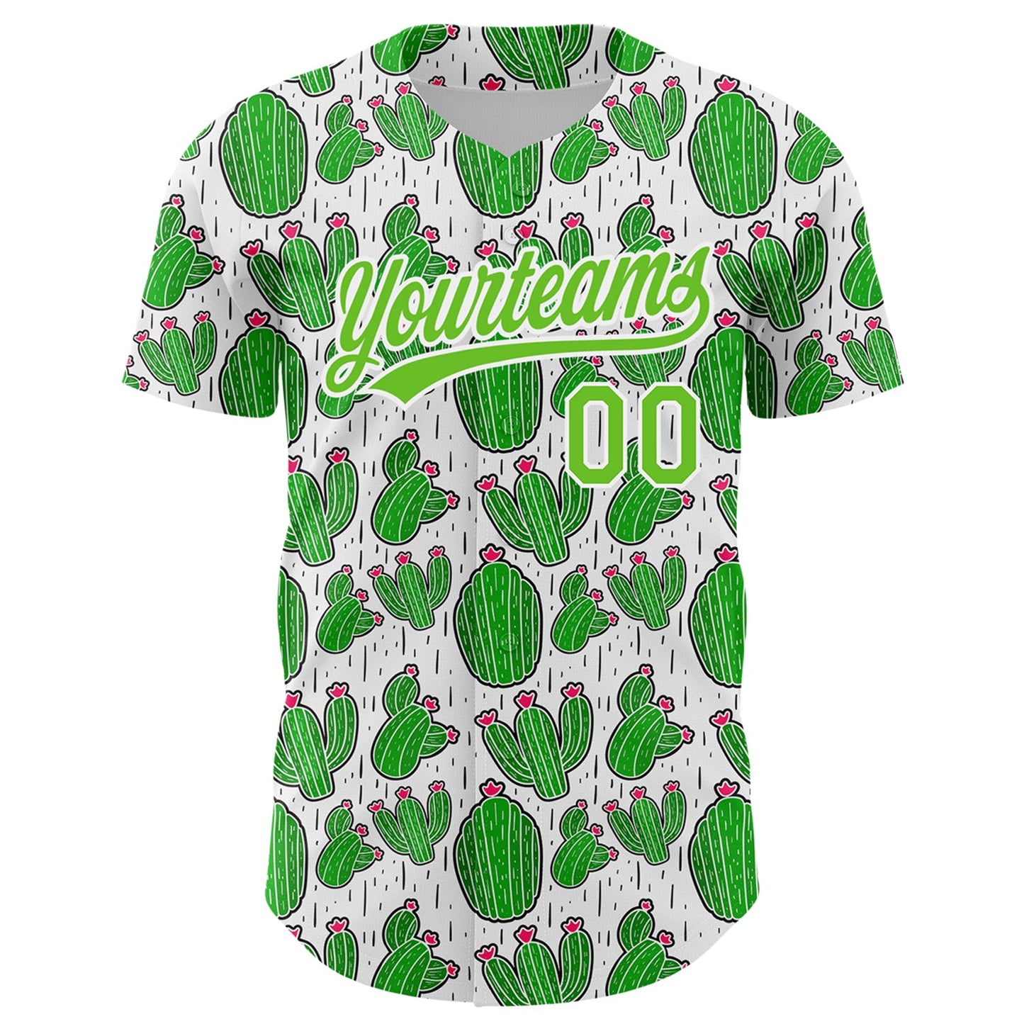 Custom White Aurora Green 3D Pattern Design Cactus Festival Authentic Baseball Jersey view 2