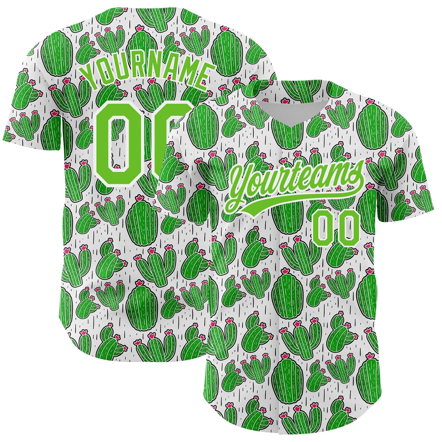 Custom White Aurora Green 3D Pattern Design Cactus Festival Authentic Baseball Jersey - Main View