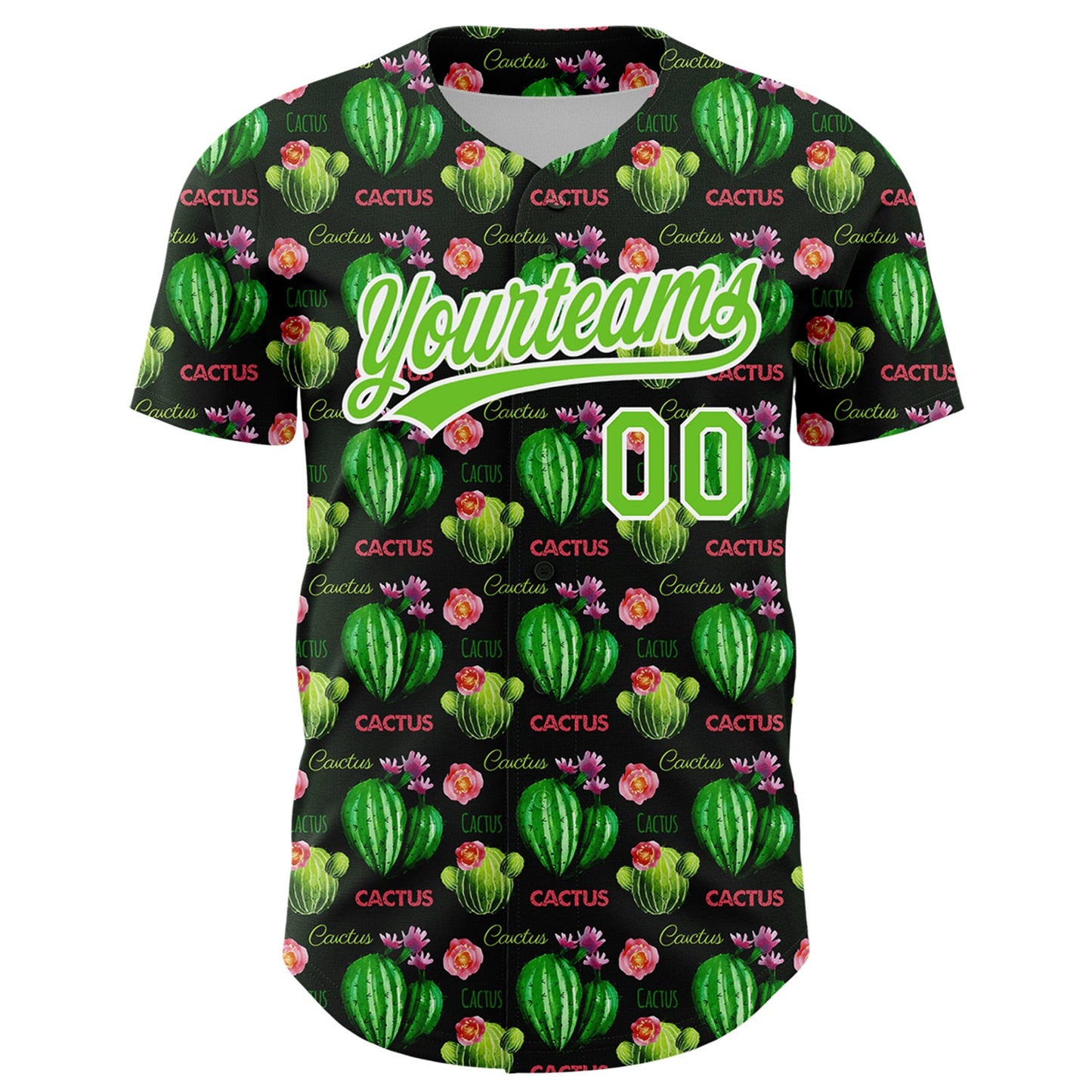 Custom Black Aurora Green-White 3D Pattern Design Cactus Festival Authentic Baseball Jersey view 2