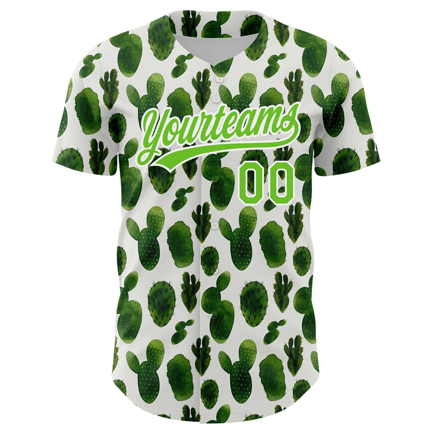 Custom White Aurora Green 3D Pattern Design Cactus Festival Authentic Baseball Jersey view 2