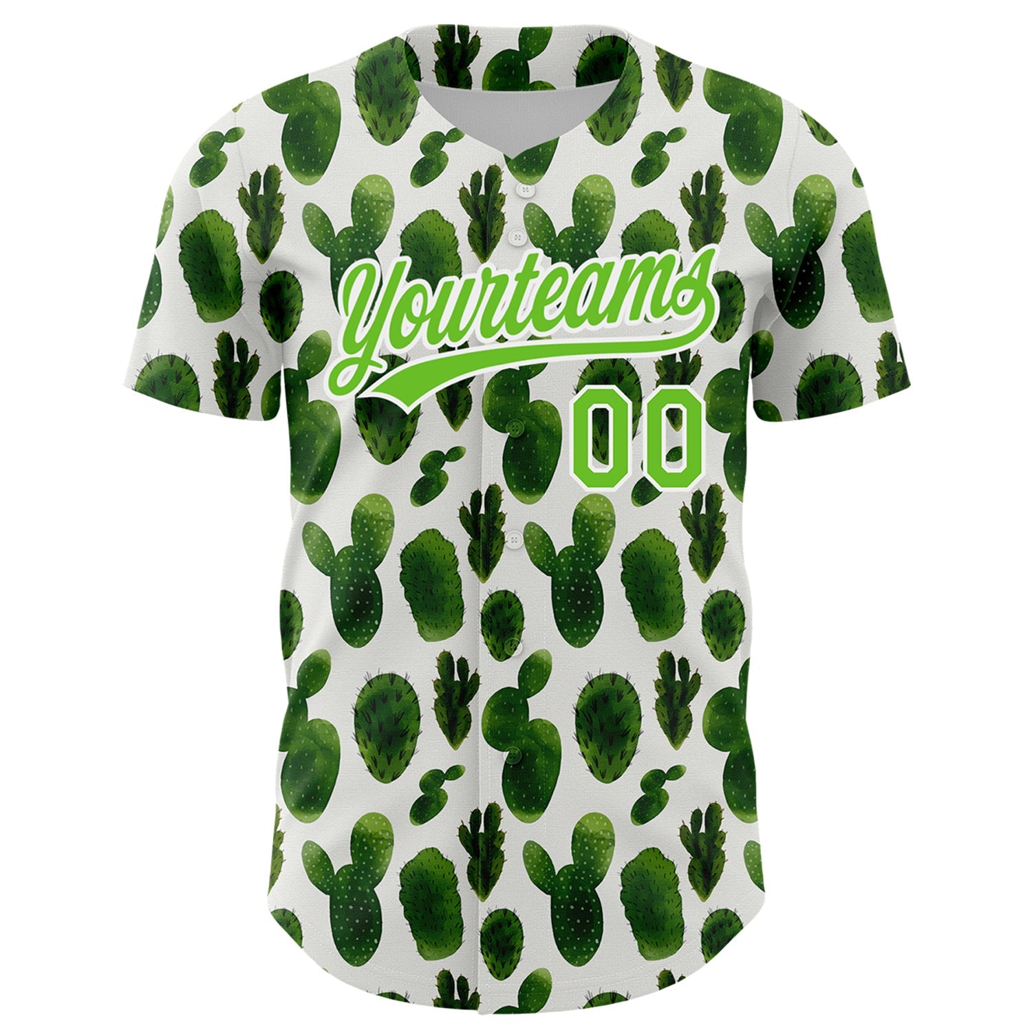 Custom White Aurora Green 3D Pattern Design Cactus Festival Authentic Baseball Jersey view 2