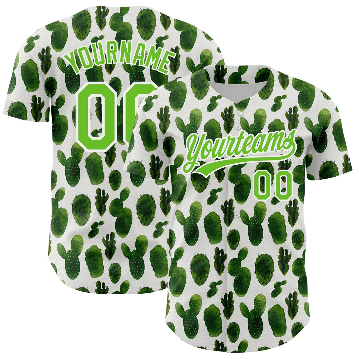 Custom White Aurora Green 3D Pattern Design Cactus Festival Authentic Baseball Jersey - Main View
