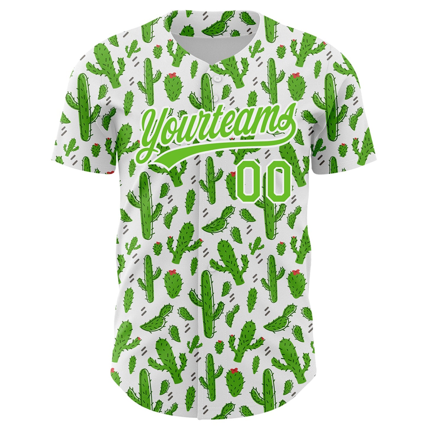Custom White Aurora Green 3D Pattern Design Cactus Festival Authentic Baseball Jersey view 2