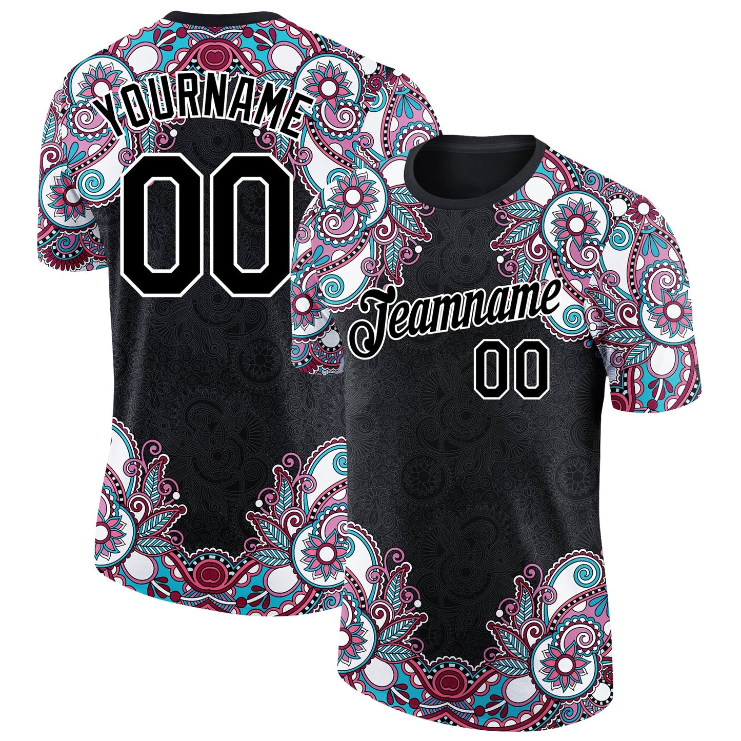 Custom Black White 3D Pattern Floral Design Performance T-Shirt - Main View