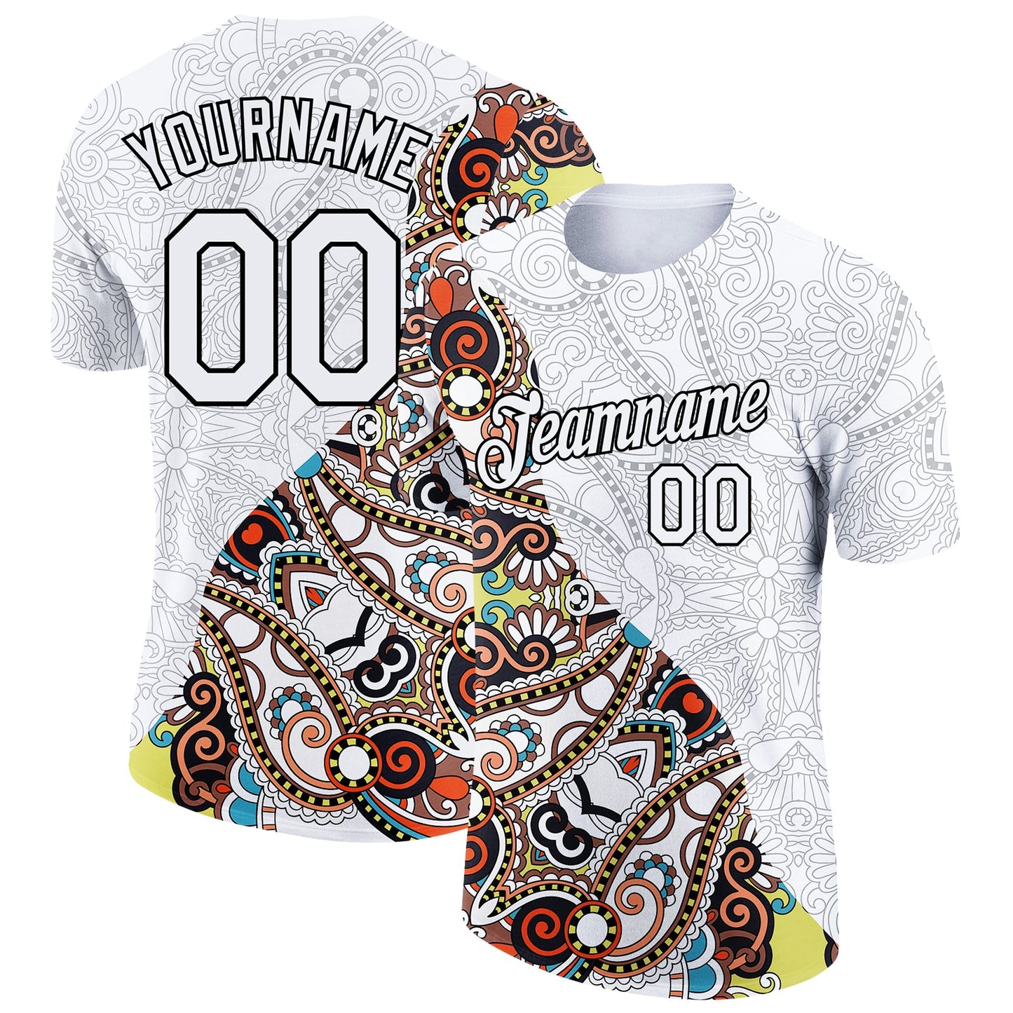 Custom White Black 3D Pattern Floral Design Performance T-Shirt - Main View