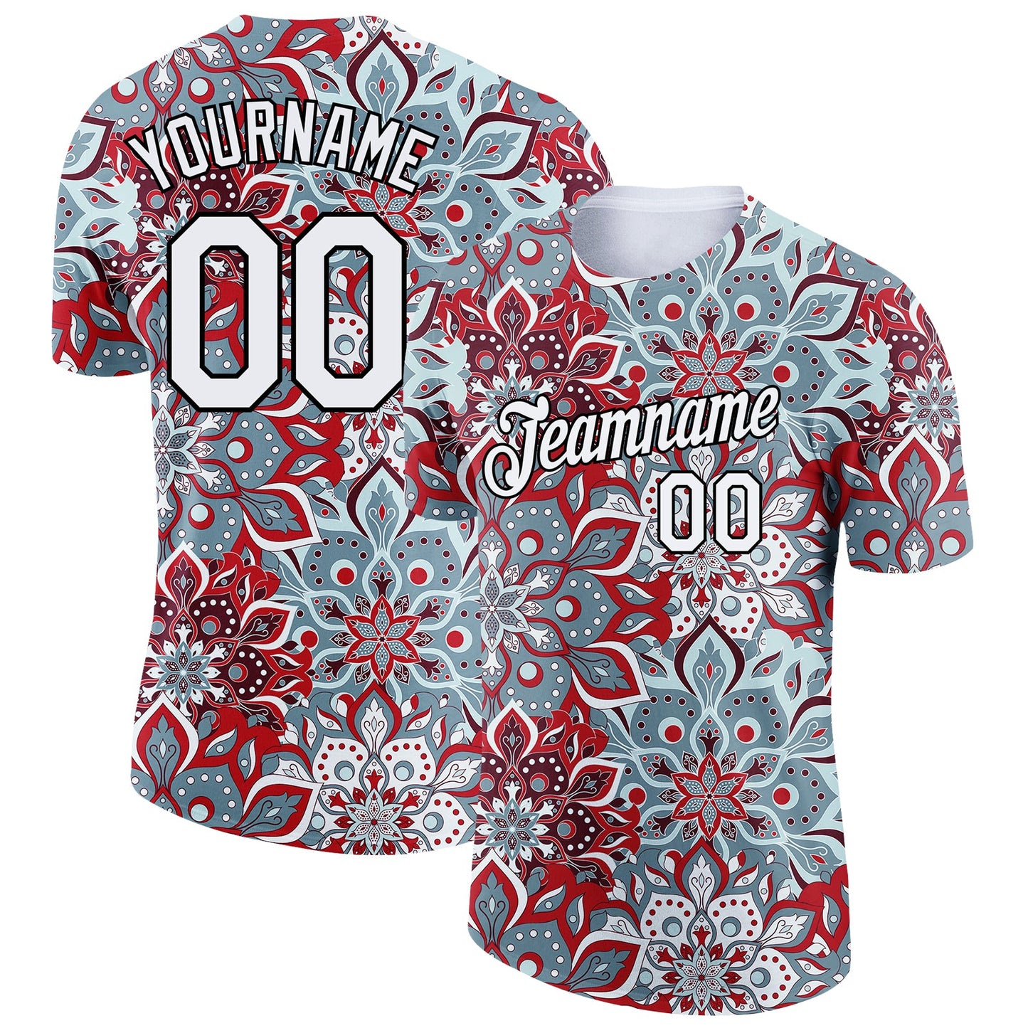 Custom White Black 3D Pattern Floral Design Performance T-Shirt - Main View